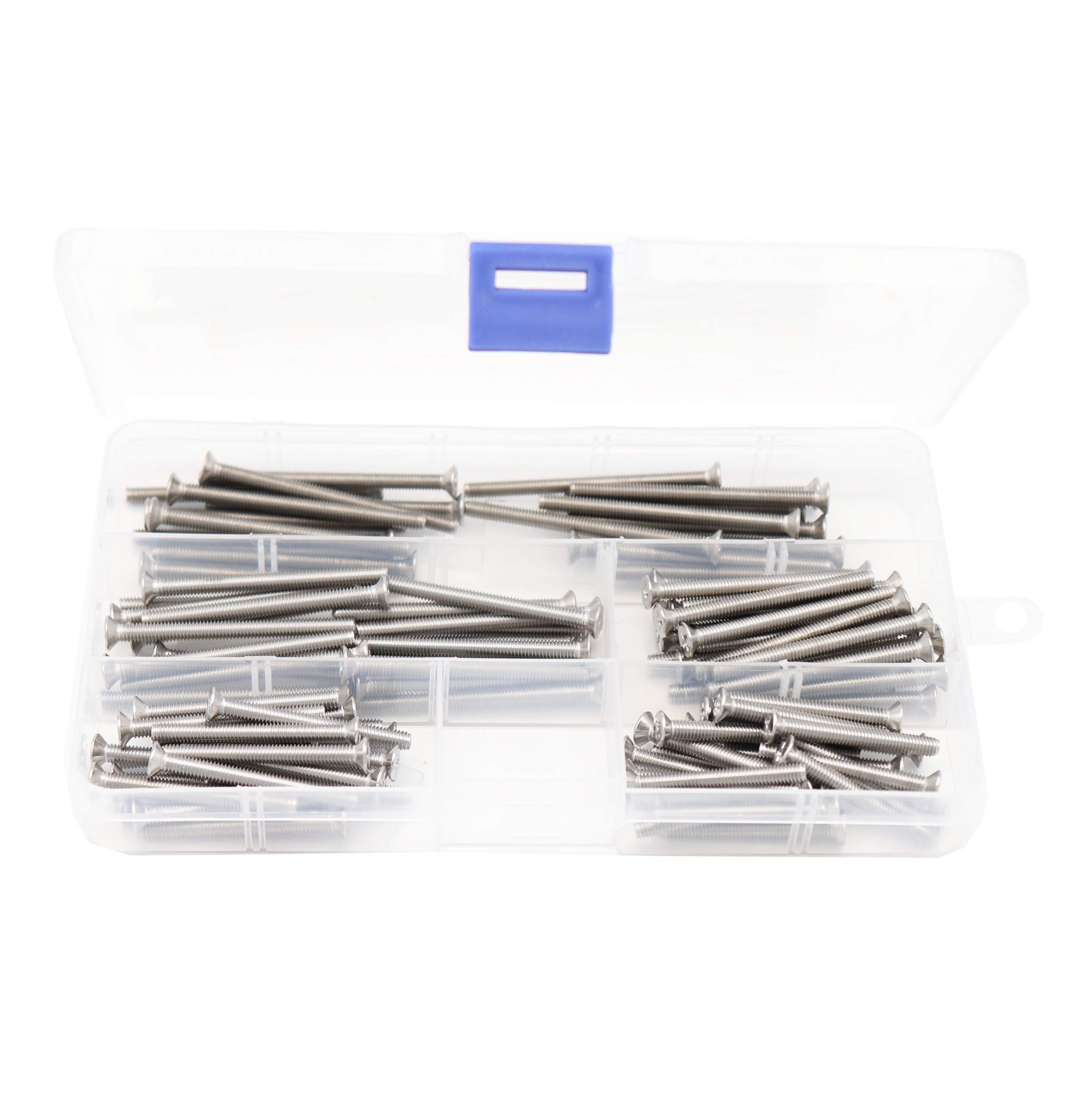 binifiMux100pcs Flat Phillips Head M4 Machine Screws Assortment Kit, 304 Stainless Steel, M4 x 35mm/ 40mm/ 45mm/ 50mm/ 55mm