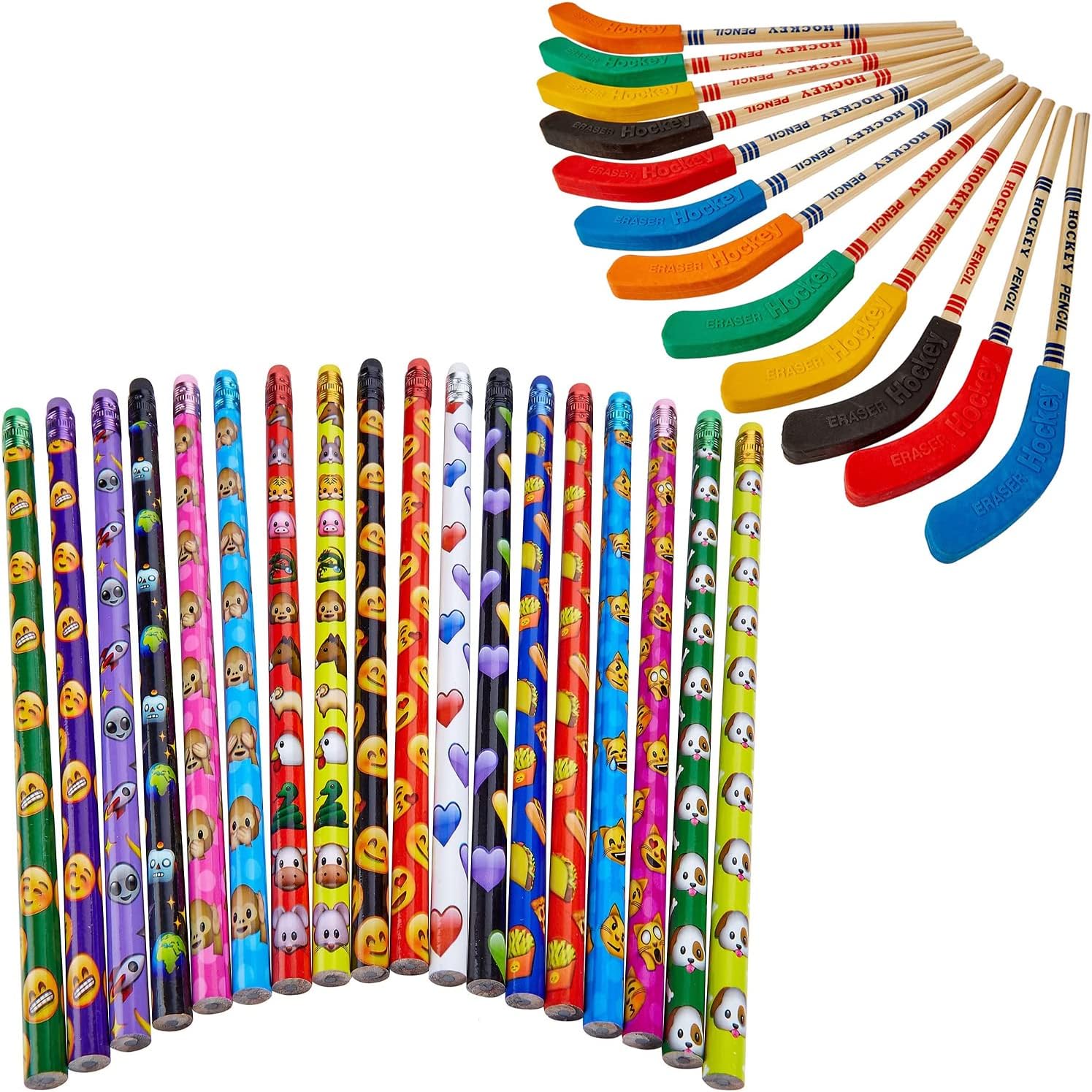 Kicko Hockey Pencils 9 Inch 24 Pack Bulk Multicolor