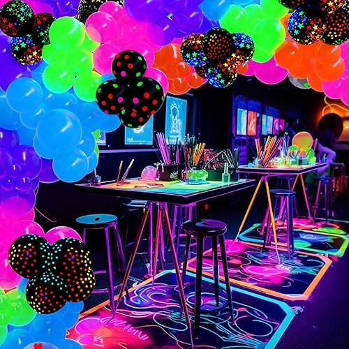 Miniatura 3 de Kit de arco de globos de neón UV que brillan en la oscuridad, globos de arco iris, rojo, azul, amarillo, verde, suministros de fiesta fluorescentes