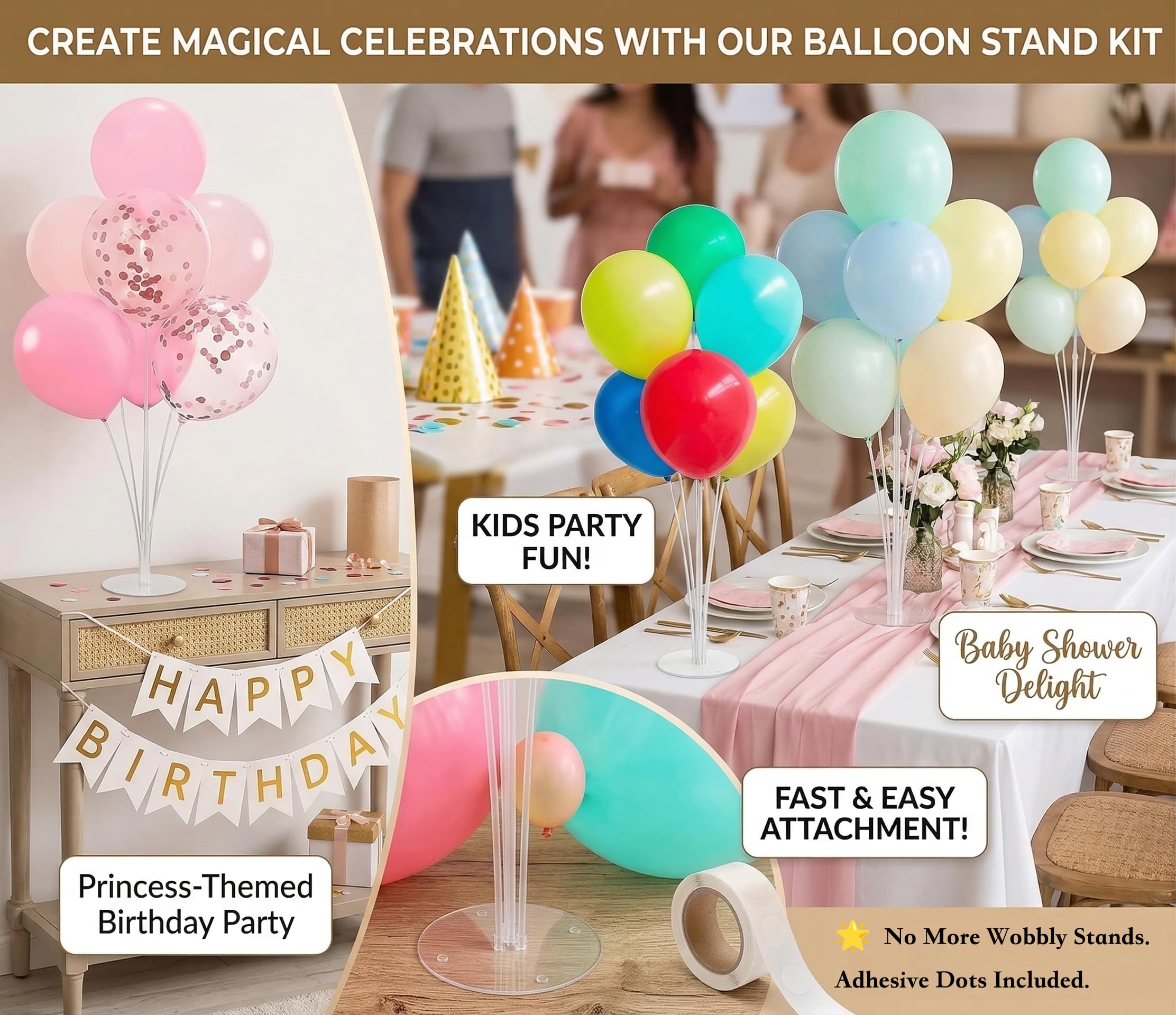 Kit di supporti per palloncini da 6 pezzi | 71 cm Supporti riutilizzabili per centrotavola per compleanni, matrimoni e baby shower | Supporto per palloncini trasparente per pavimento o tavolo |