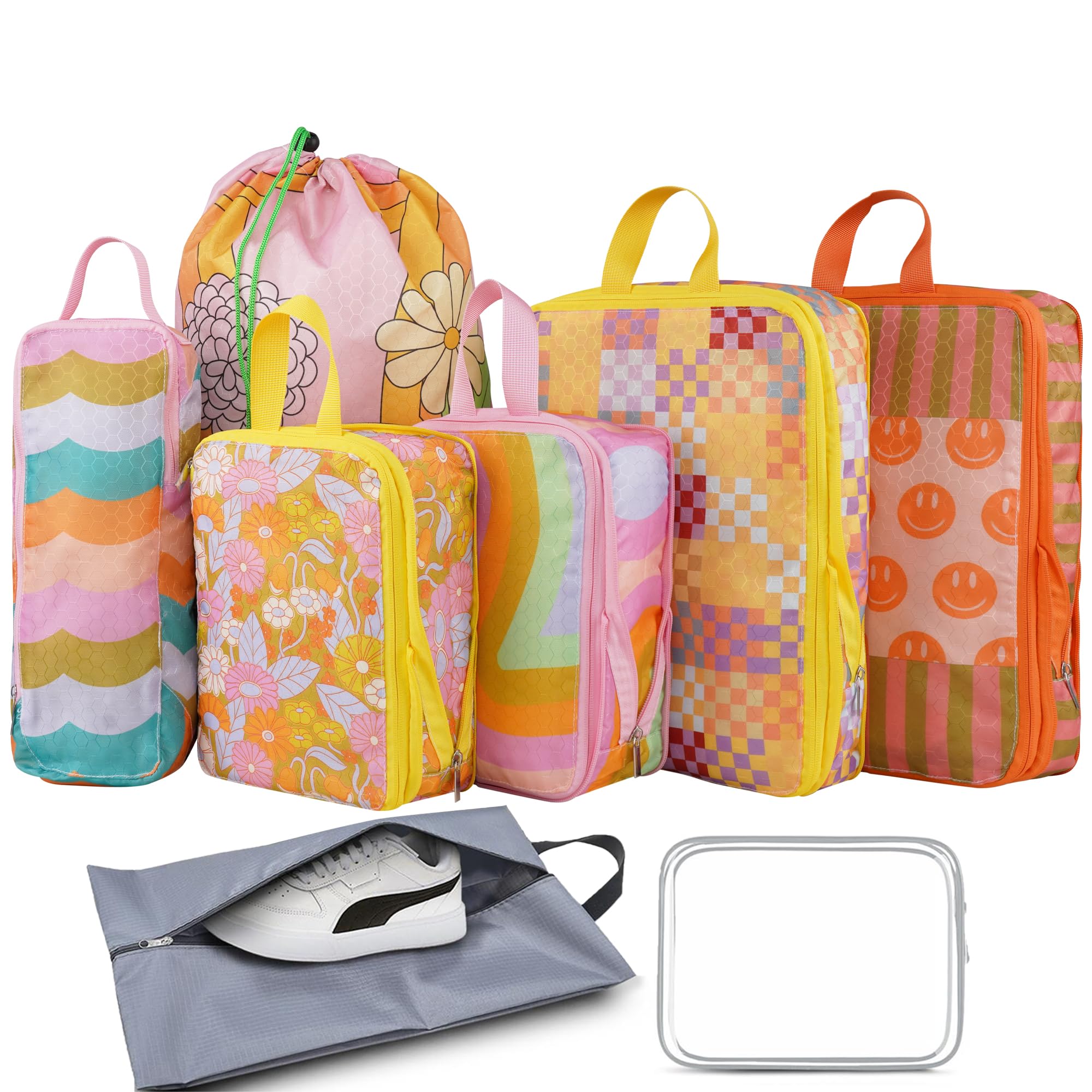 Xmzsdz 8 Pcs Compression Packing Cubes for Travel, Lightweight Waterproof Luggage Organizer Bags Set, Washable Packaging Cubes for Women Backpack