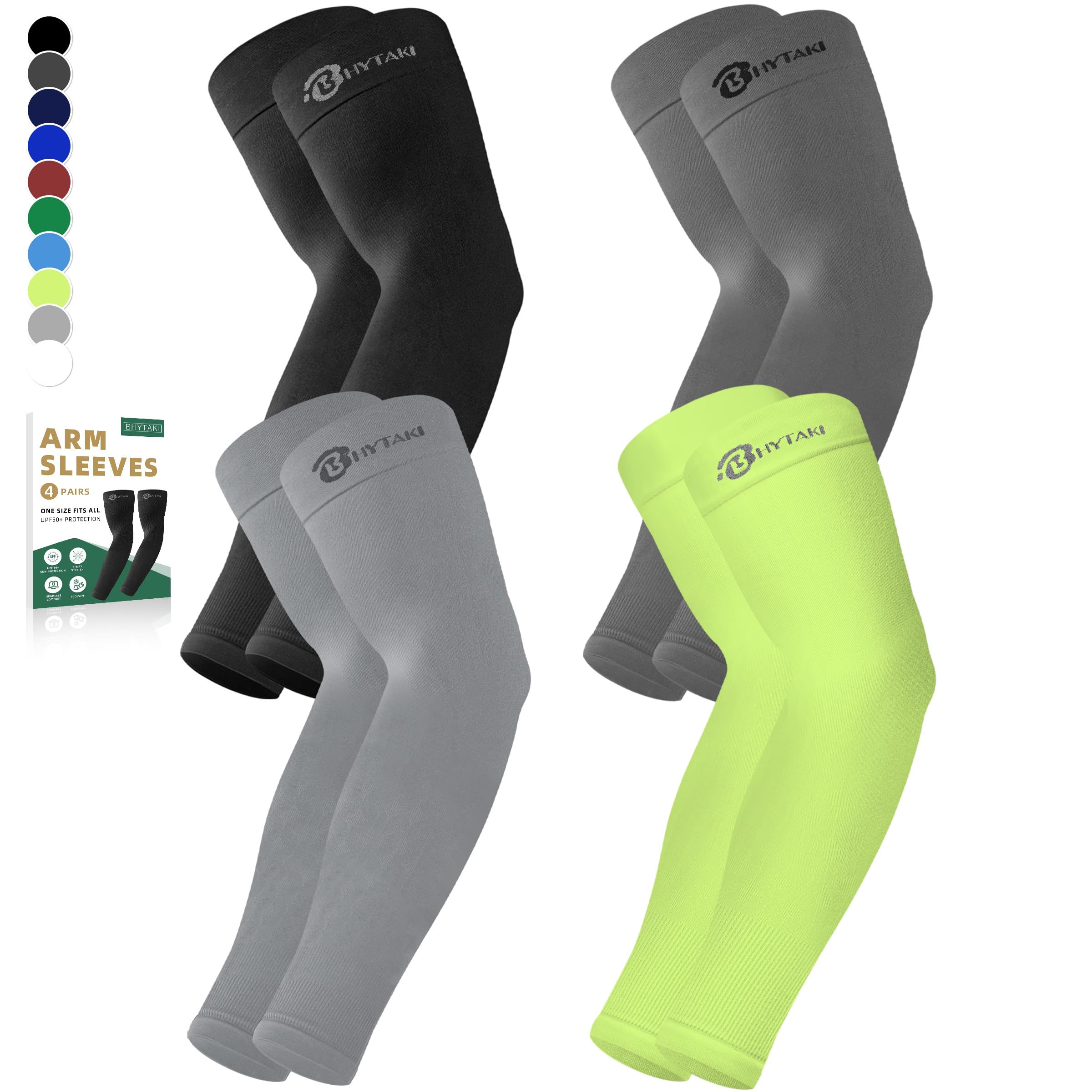 BHYTAKI Cooling Compression Arm Sleeves for Men Women,UPF50 UV Sun Protection Sleeves for Work Sport Tattoo Cover Up