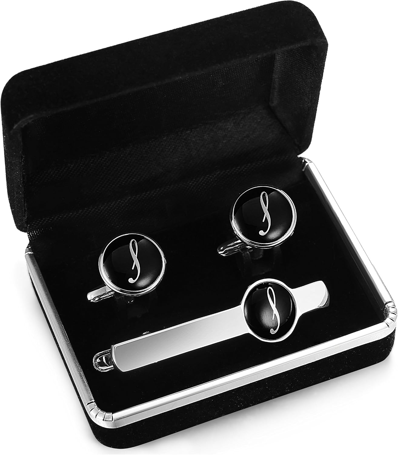 Jstyle Tie Clip and Cufflink Set For Mens Tie Bar Clips Cufflinks Shirt Wedding Business With Gift Box,Alphabet A-Z