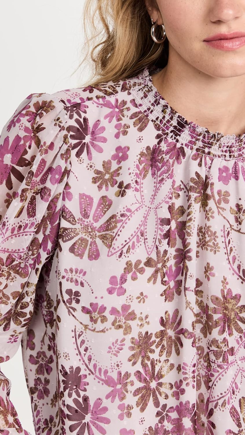 Free People Women's Clarissa Printed Top, Grey Lilac Combo, XS - Image 6