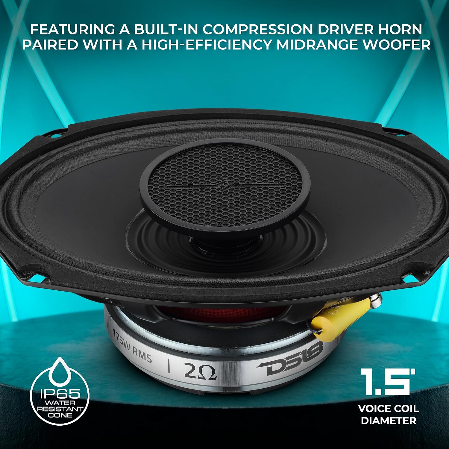 DS18 PRO-HY69.2MSL 6x9” Slim Hybrid Loudspeaker 2-Ohm | 2-Way Speaker with Titanium Compression Driver | IP65 Water-Resistant | High Sensitivity 97dB | 175W RMS