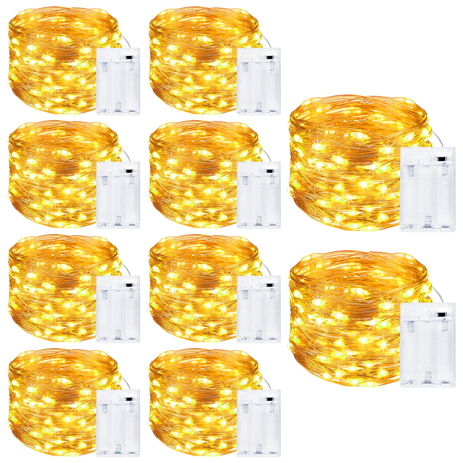 Kolpop 10 Packs Fairy Lights Battery Operated, 5M 50 LED Copper Wire Christmas String Lights, Warm White LED Twinkle Lights for Bedroom Wedding Birthday Party Indoor Tree DIY Decorations — image 1