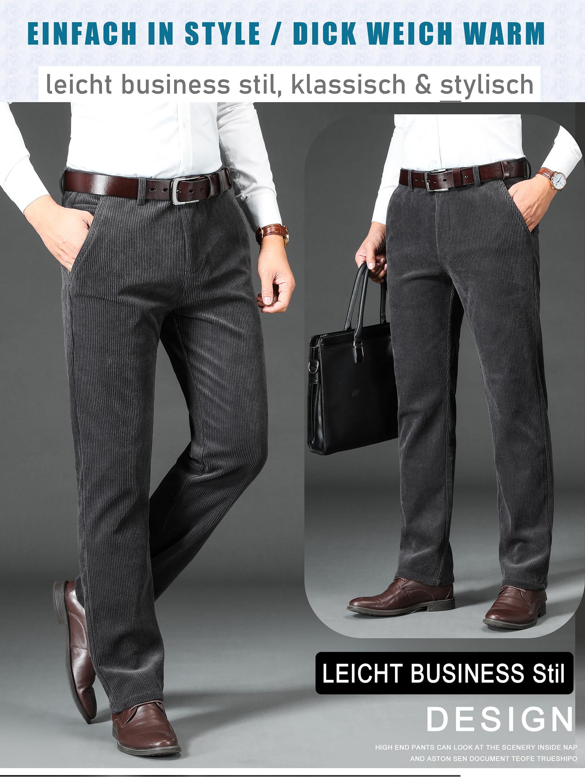 Pantaloni in velluto a coste da uomo, foderati con fodera in pile Super-Soft