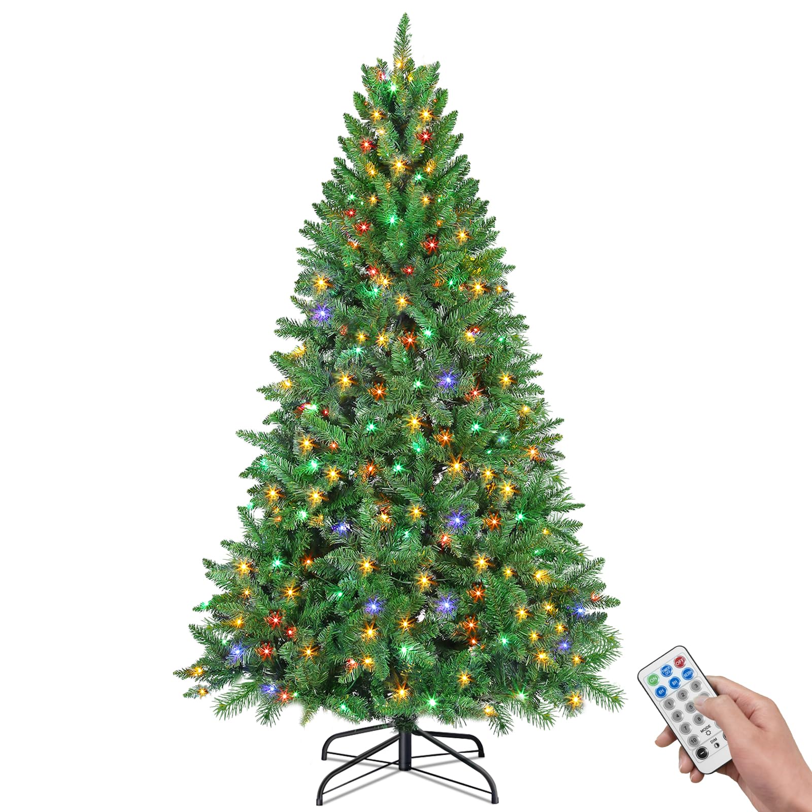 Rollingsurfer Sapin De Noël Artificiel Pré-Éclairé 180CM, Sapin Pin Premium À Charnières, 300 Lumières LED Multicolores, 1000 Pointes de Branches, 11 Modes d'Éclairage pour la Maison et Les Fêtes
