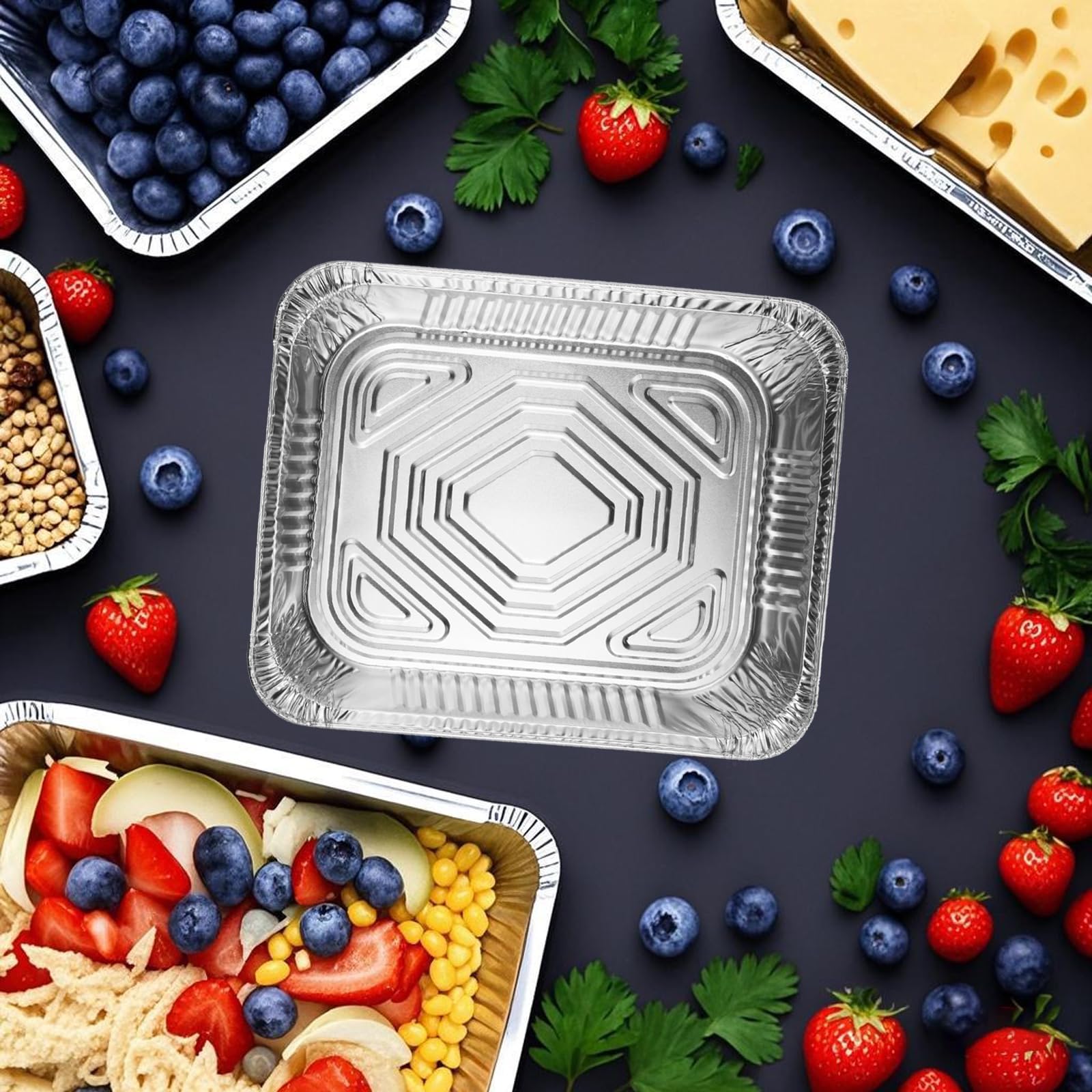 Paquete de 35 sartenes de aluminio con tapas, 2200 ml, 1100 ml, 700 ml, con tapas, para catering, preparación de comidas y comida para llevar. Viene con 10 juegos de cubiertos de madera.