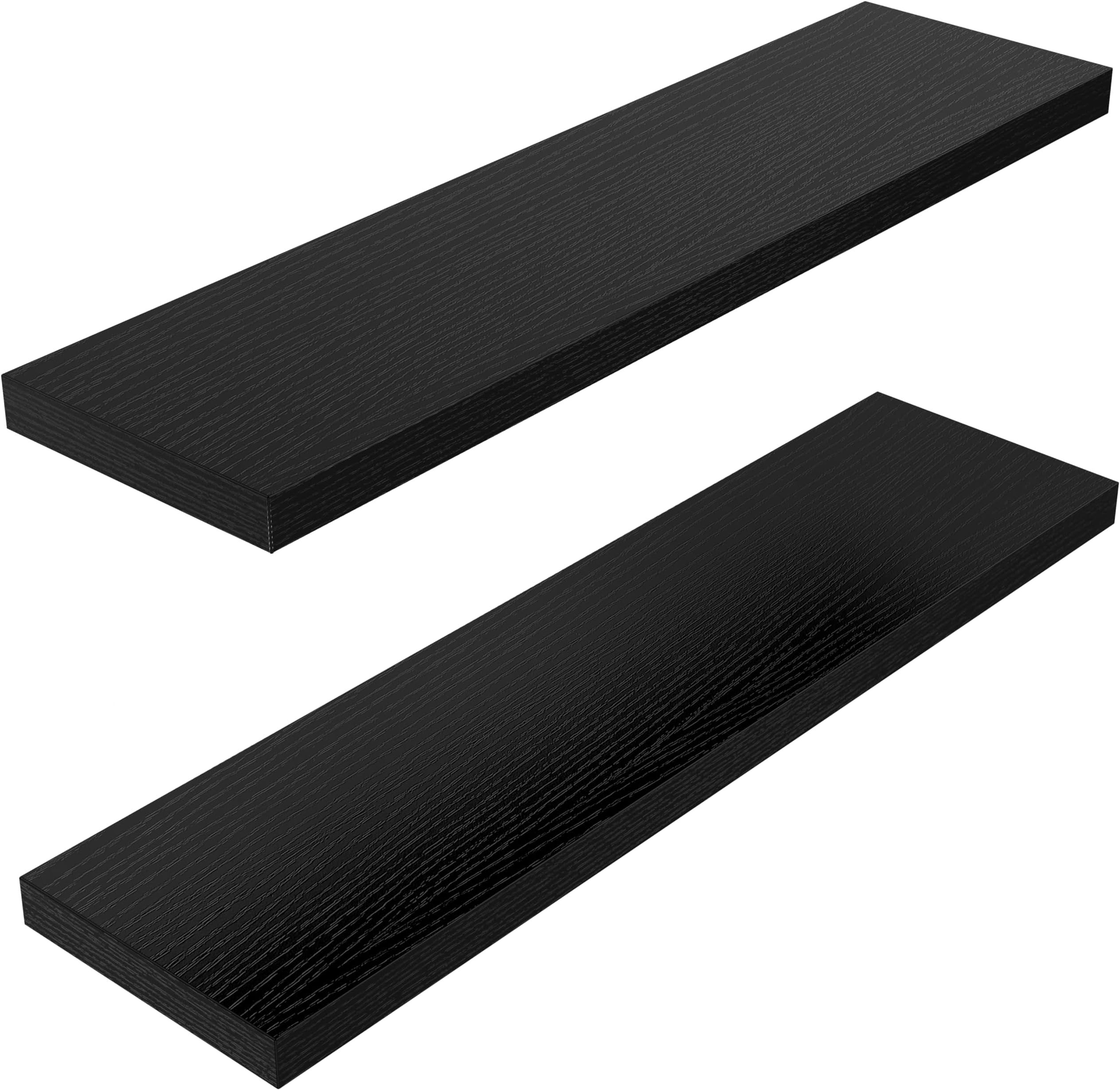 STOREMIC Floating Shelves Black Shelves 60cm, Set of 2 Shelves Easy to Install, Modern Decorative Wall Shelves with Large Storage for Bedroom, Bathroom, Home Office, Living Room