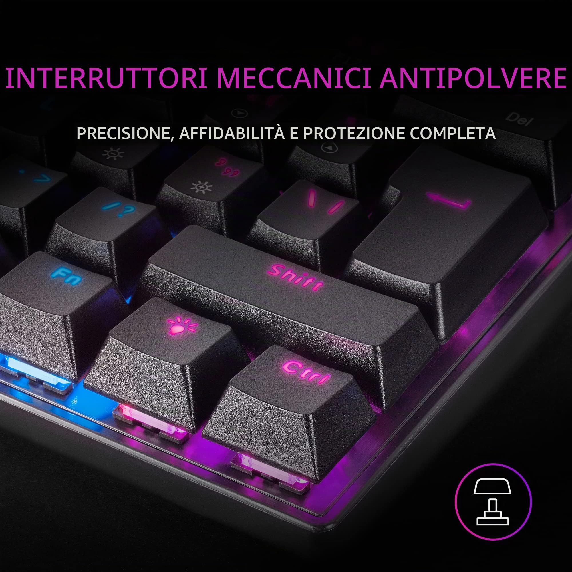 Mars Gaming MK60 Nero, Tastiera Gaming Meccanica FRGB, Antighosting, Switch Meccanico Blu, Lingua Italiano