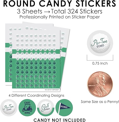 Miniatura 4 de Big Dot of Happiness Par-Tee Time - Golf, cumpleaños o fiesta de jubilación, pequeñas calcomanías redondas de caramelos, etiquetas para recuerdos de