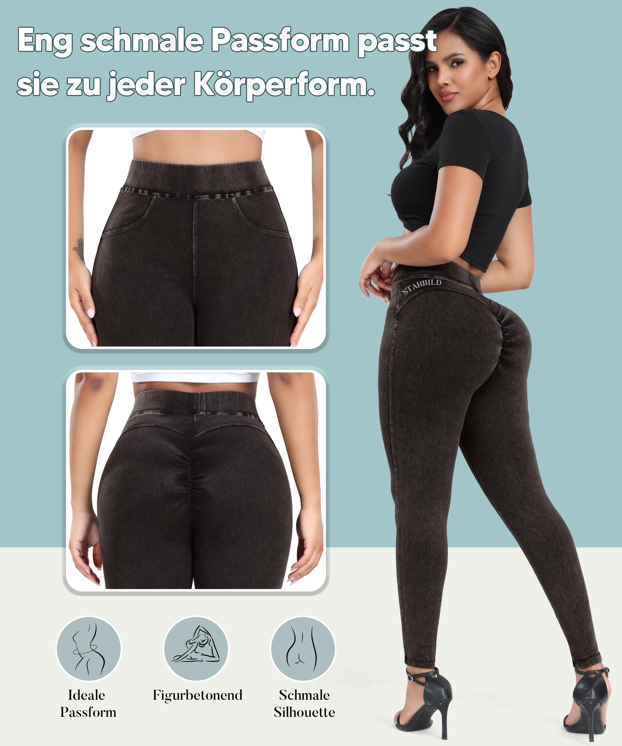 STARBILD Skinny Jeans Damen Scrunch Butt, Slim Fit Leggings Push Up, Jeggings Stretch Hose High Waist