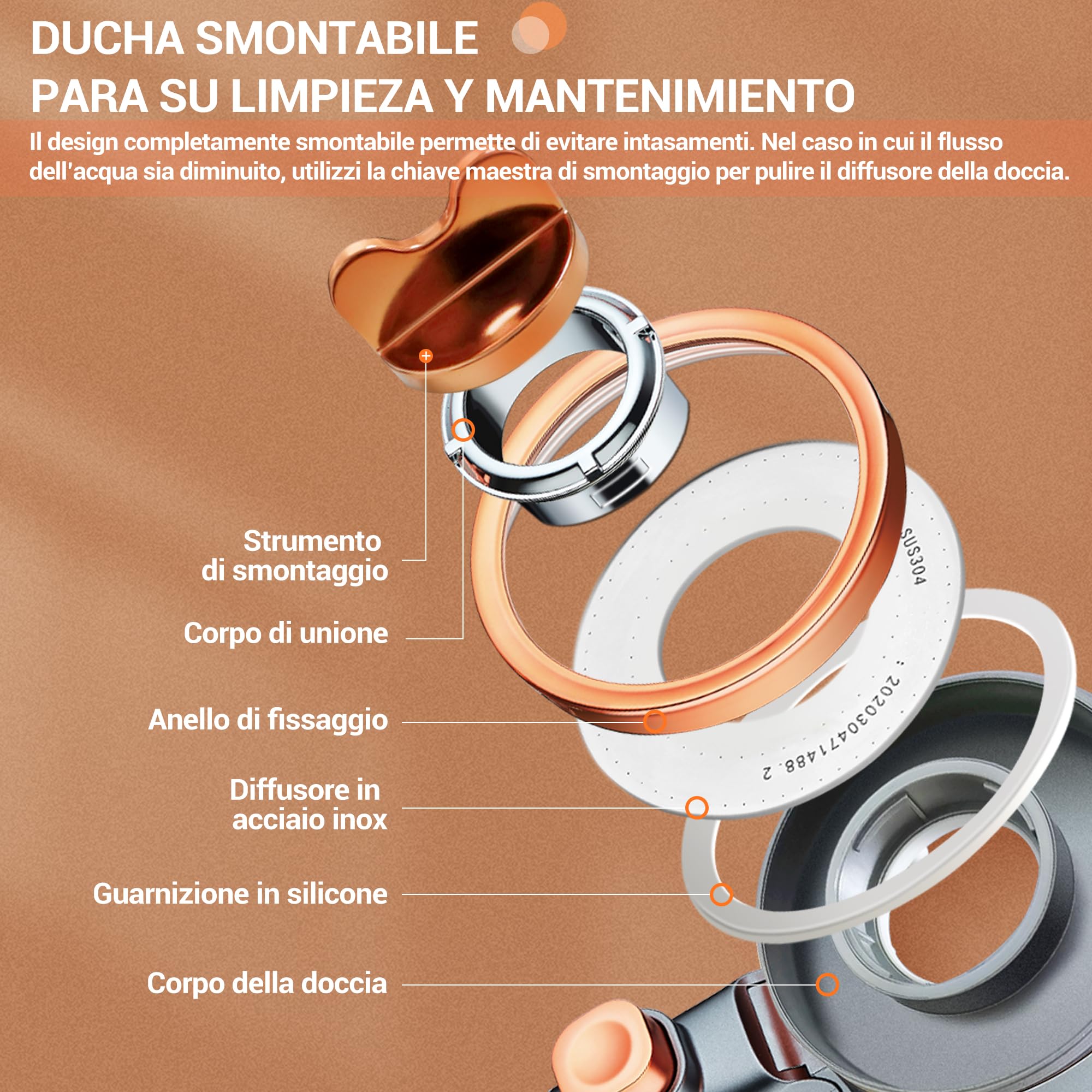 Soffione Doccia con Filtro Anticalcare Alta Pressione Purificatore d'Acqua 2 Filtri