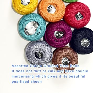 Crochet Thread 10 Balls Cardinal Size 8 for Crochet Hardanger Cross Stitch Needlepoint Hand Embroidery (Dark Mixed Color Series)