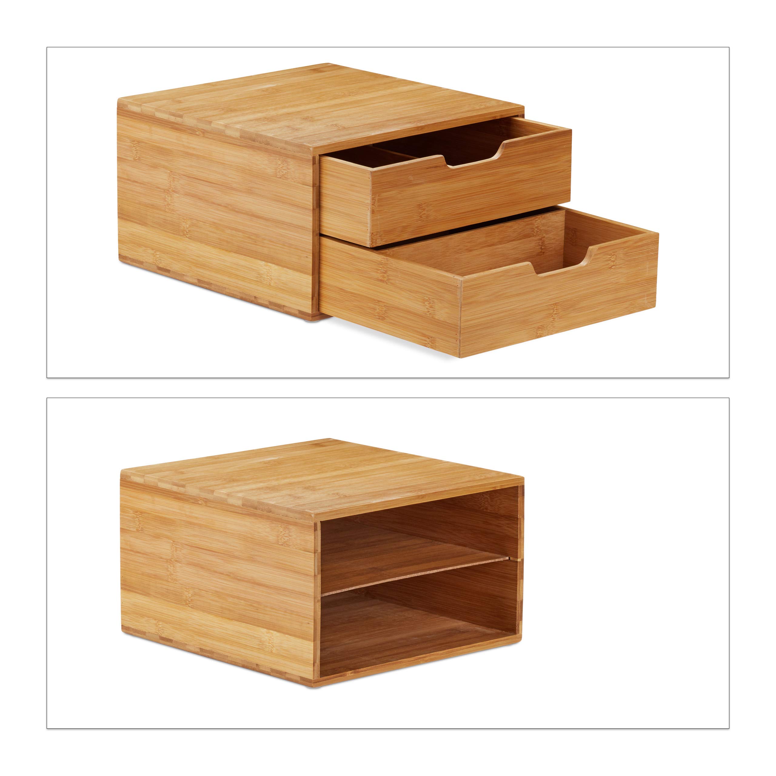 Relaxdays Cassettiera Portaoggetti in bambù, Organizer con Cassetti, Effetto Naturale, Portaoggetti da Scrivania, HLP 18 x 30 x 31 cm, Color Legno Naturale