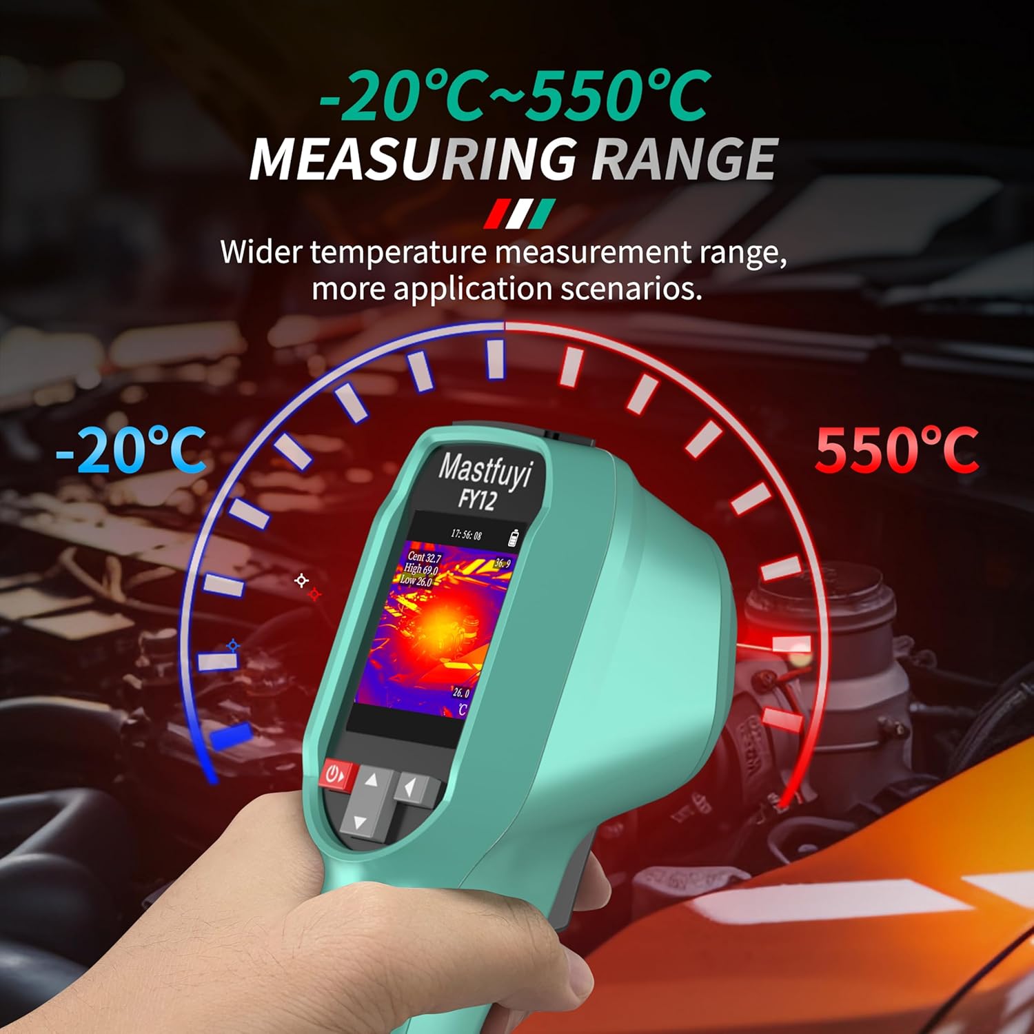 Termovizijska kamera koja prikazuje temperaturni raspon od -20°C do 550°C