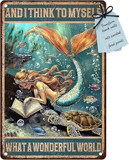 Mermaid Decor Metal Sign Vintage Tin Poster for Bathroom Beach House Wall Art 8x12 Inch