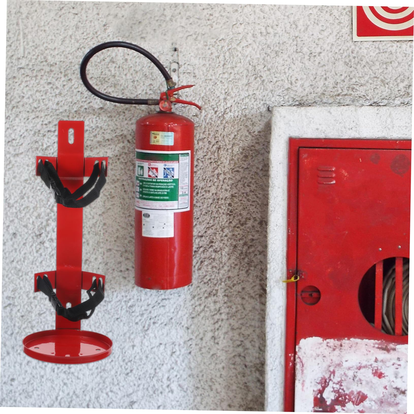 Soporte para Extintor de Incendios de Hierro, Montaje en Pared Rojo | Fijación Correa de Tela, para Vehículos y Turismos, Carga 5-7kg, Instalación Sencilla