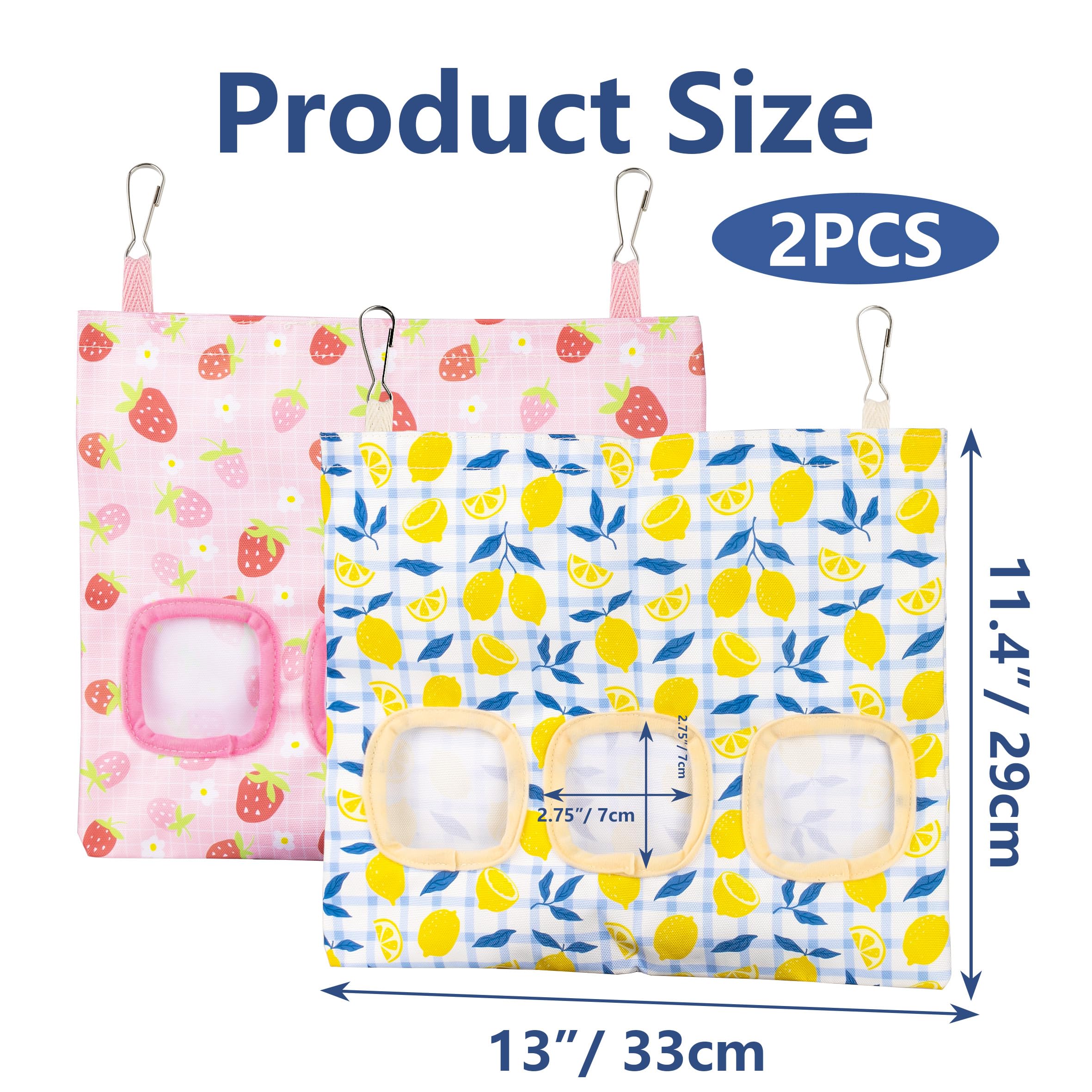 Lesnala 2pcs Bunny hay feeder Rabbit hay feeder bag Hanging guinea pig hay bag Large capacity cotton canvas fabric hay bag for Rabbits Bunny Chinchillas Hamsters and Other Small Pets(3 Holes,2 styles) - image 7