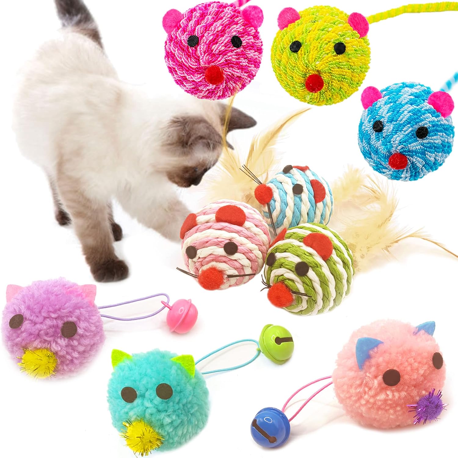 APTMAPT 9 Pack Cat Toy Balls with Bell, Soft Plush Balls