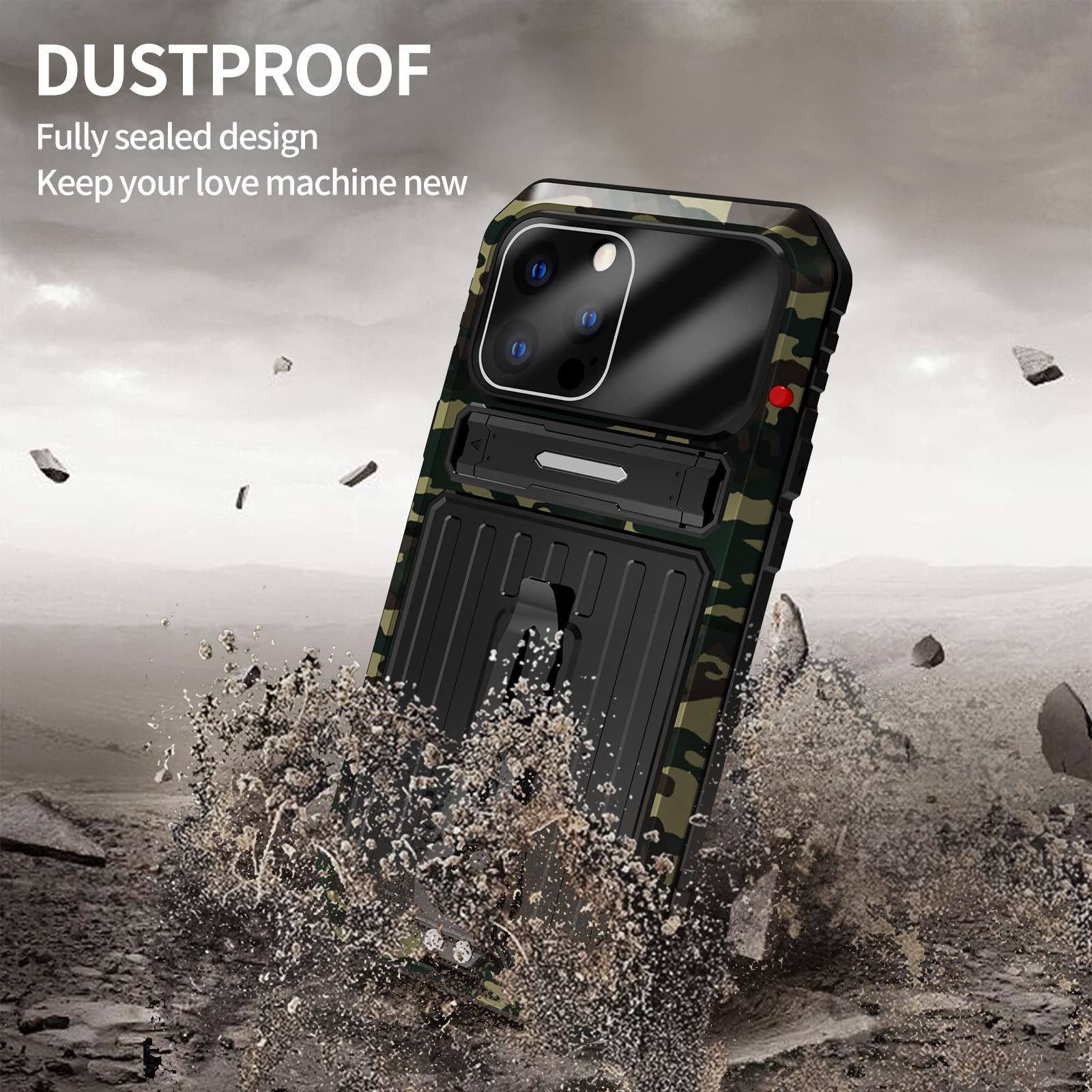 Caso para iPhone 14/14 Plus/14 Pro/14 Pro MAX, Caja de Armadura de Servicio Pesado de Grado Militar con Soporte Invisible y Protector de Pantalla, Cubierta Posterior a Prueba de Agua