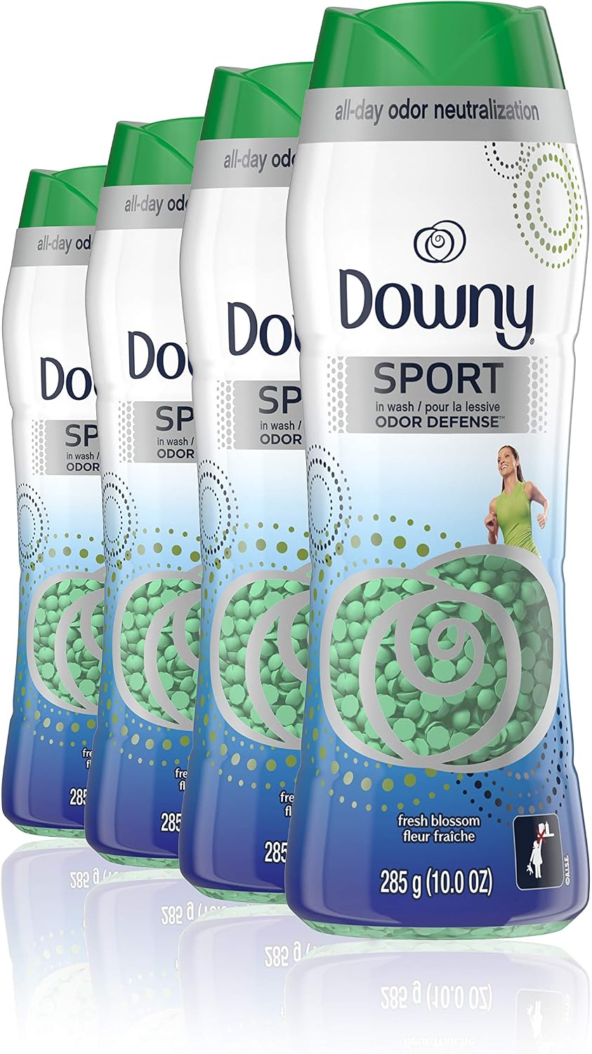Downy Fresh Protect Sport in-wash Scent Booster Beads, Fresh Blossom, 10 Ounce, 4 Count, Pack of 4