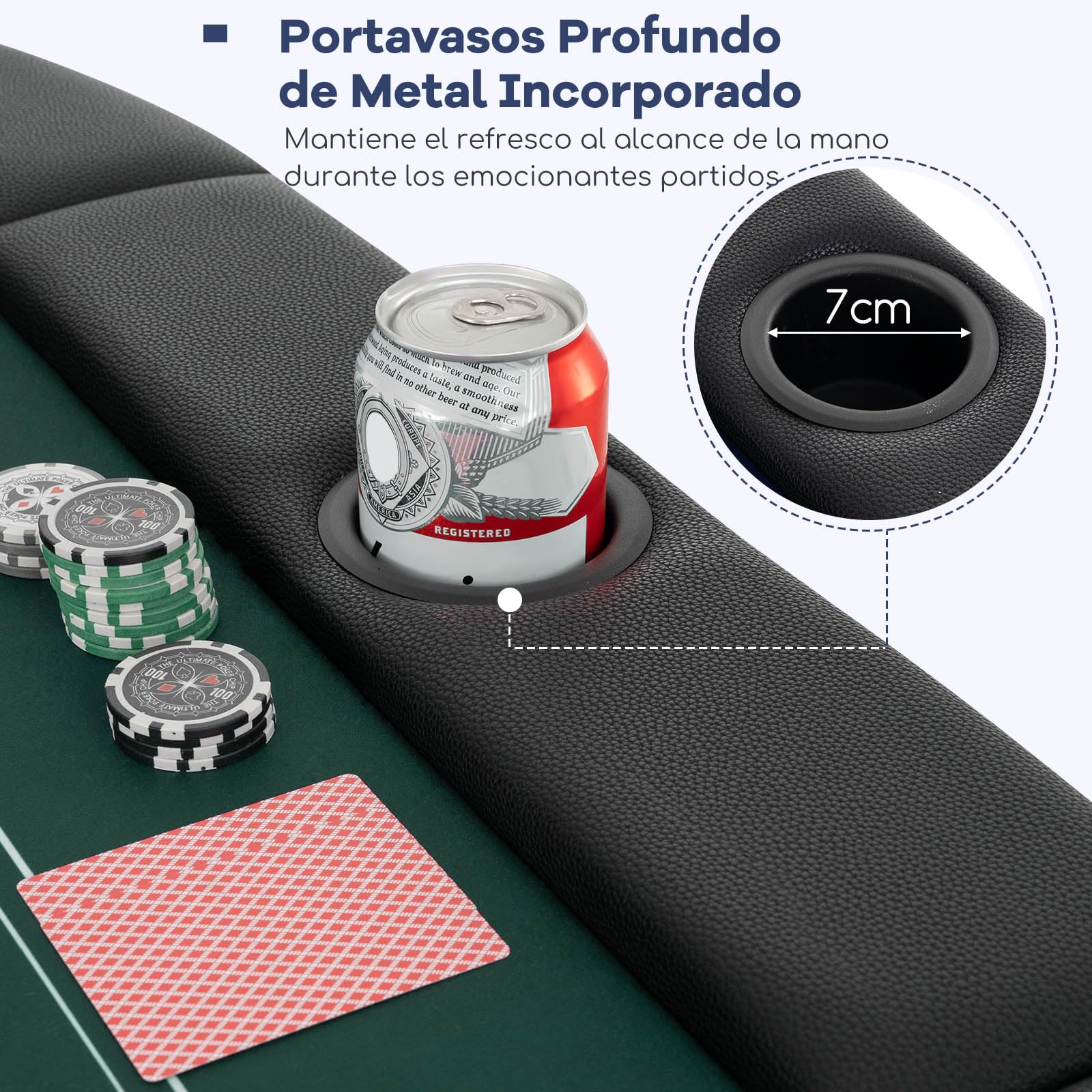 GOPLUS Mesa de Póker para 8 Jugadores, Juego de Cartas Plegable de 182 cm con 8 Portavasos de Metal, Barandas Acolchadas, Blackjack Texas Hold'em para Casa, Fiestas (Verde)