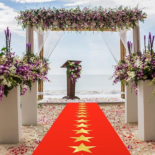 Miniatura 5 de Timgle Alfombra desechable de plástico roja para fiestas, películas, noche con estrella dorada, alfombra de pasillo para escenario, cumpleaños,