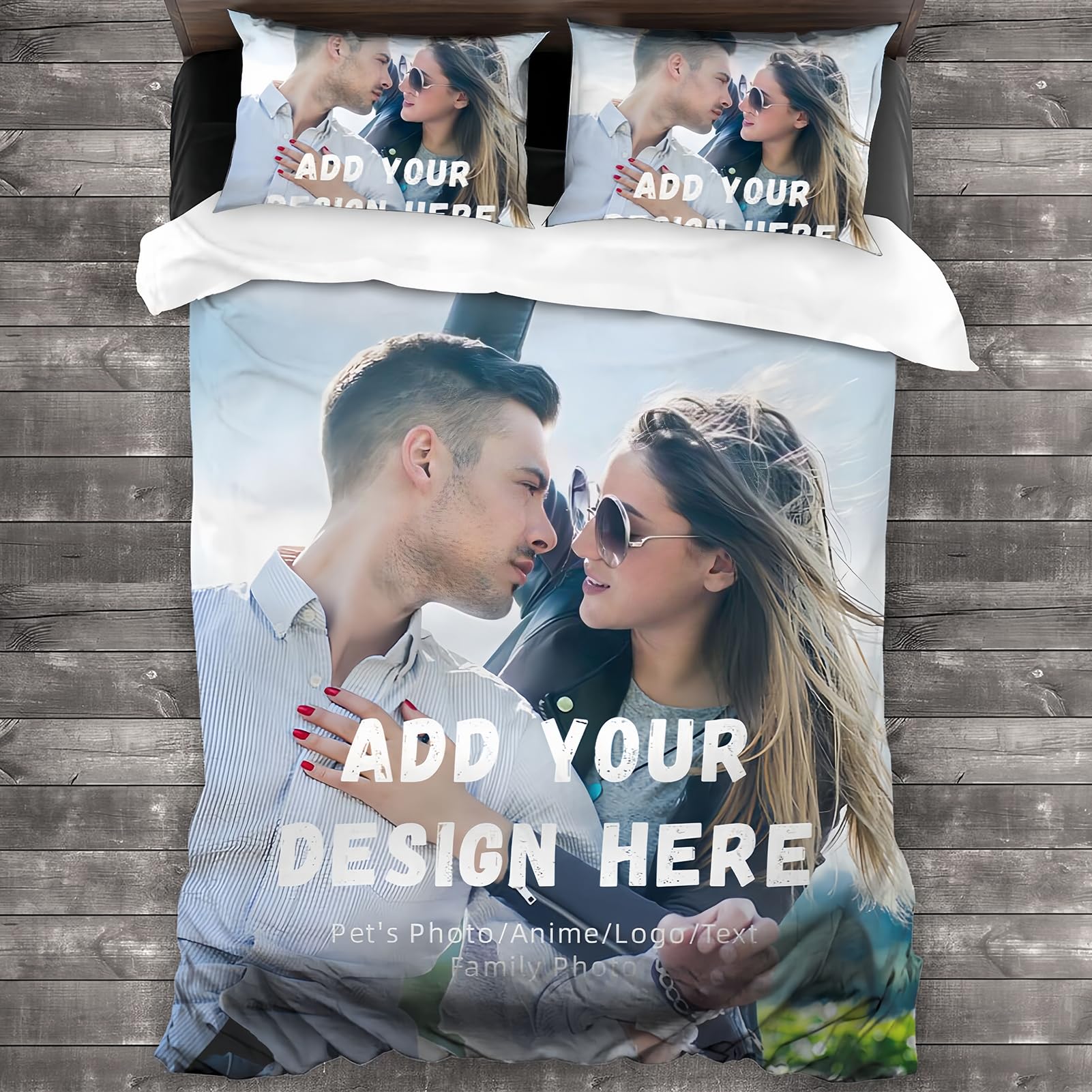 Kitlay Personalised Photo Duvet Cover,Custom Bedding Duvet Cover with Any Photo/Text/Logo,Customised Bedding Cover Set Memorable Gift for Friends Family Couple Anniversaries (155 × 200cm)