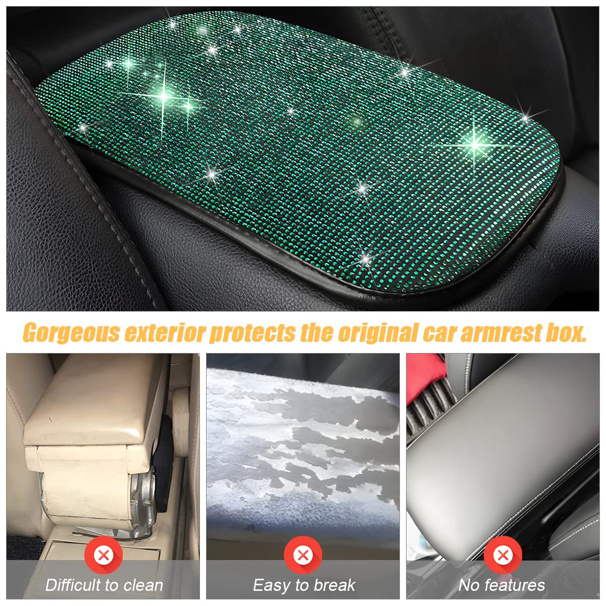 Copri Console Centrale Auto Con Strass: Bracciolo Imbottito E Protettivo Con Diamanti, Accessorio Auto Glamour Per Donna, Decorazione Interna - 3