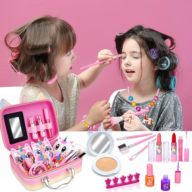 Foto 7 de 8 de Lubibi 25 Pcs Unicornio Set de Maquillaje Lavable para niños Lápiz Labial Esmalte de uñas Kit de cosméticos…