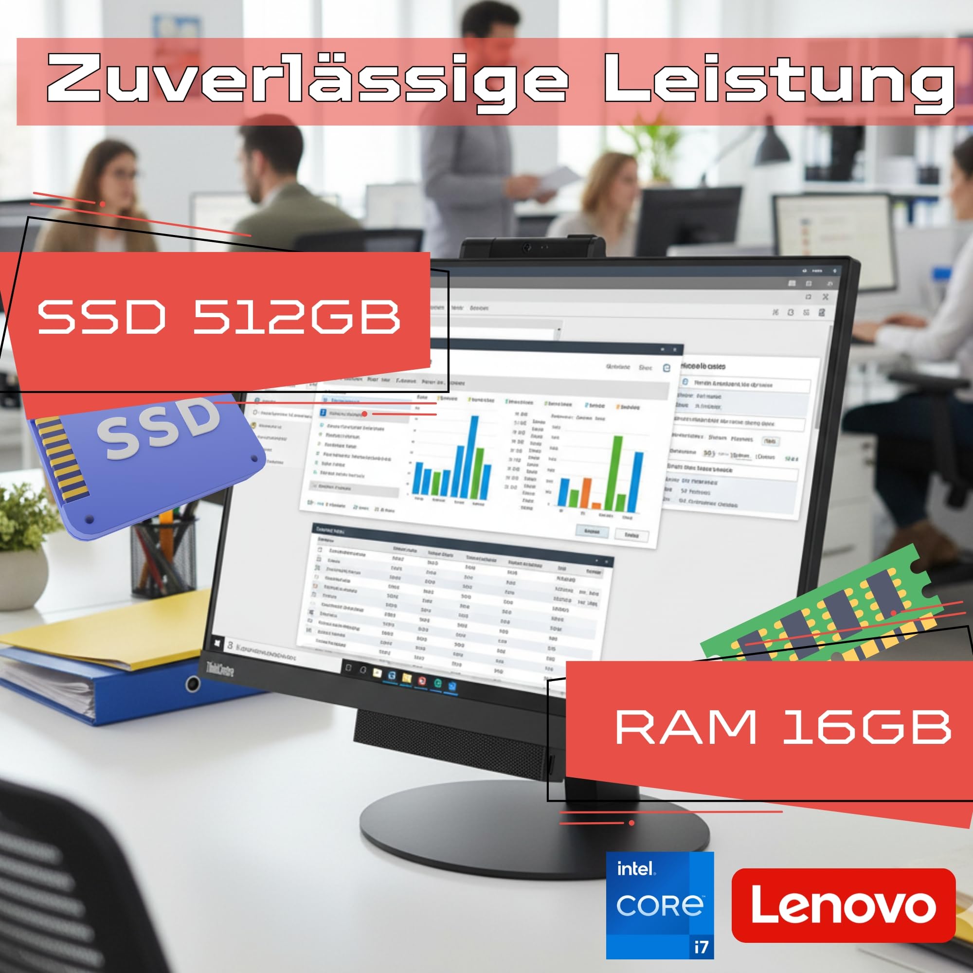 Lenovo All-in-One ThinkCentre TIO24 24″ Full HD | Intel Core i7 fino a 3.60 Ghz | 16 GB | 512 GB SSD | Webcam Win 11 Pro 36 Monate Garantie Office e Business (Generalüberholt)