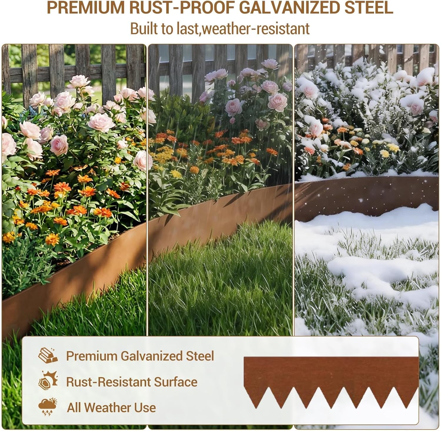 Steel Landscape Edging 10-Pack, Weather-Resistant & Pre-Rust Metal Landscape Edging, Bendable Garden Edging Border, Shark Spike, Lawn Edging for Garden Lawn Flower Bed Yard Pathway Divider