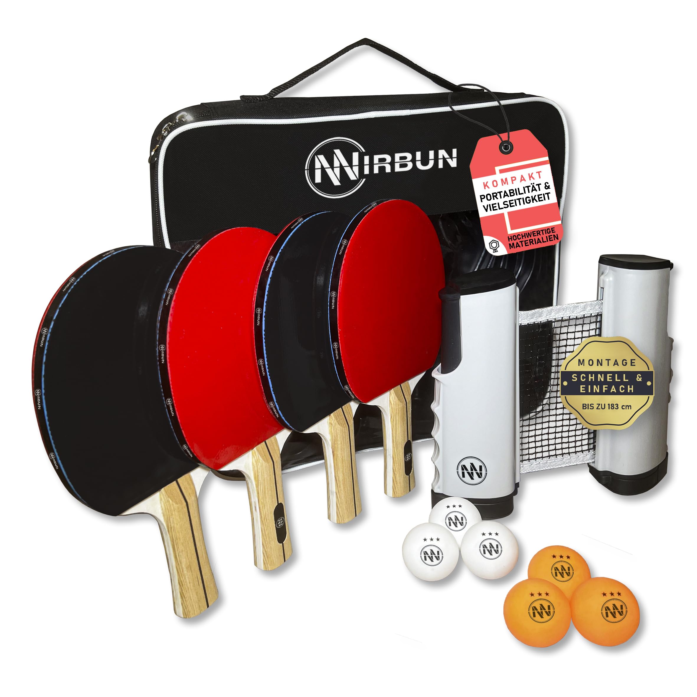 Tischtennisschläger Set mit ausziehbarem Netz, Tischtennisschläger Profi, 3-Sterne-Tischtennisbälle, Verstellbares Tischtennisnetz für jeden Tisch, Tragbares Tischtennis
