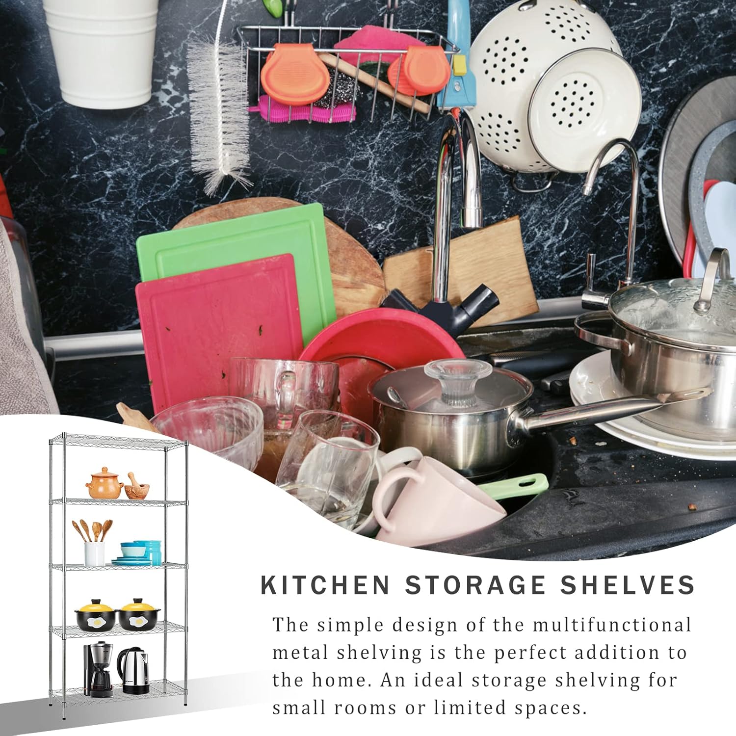 5-Tier Storage Shelves Adjustable Metal Shelf 1200Lbs Capacity NSF Wire Rack Shelving with Adjustable Feet Shelf Unit for Kitchen Garage Basement, 72" H x 36" W x 14" D, Chrome