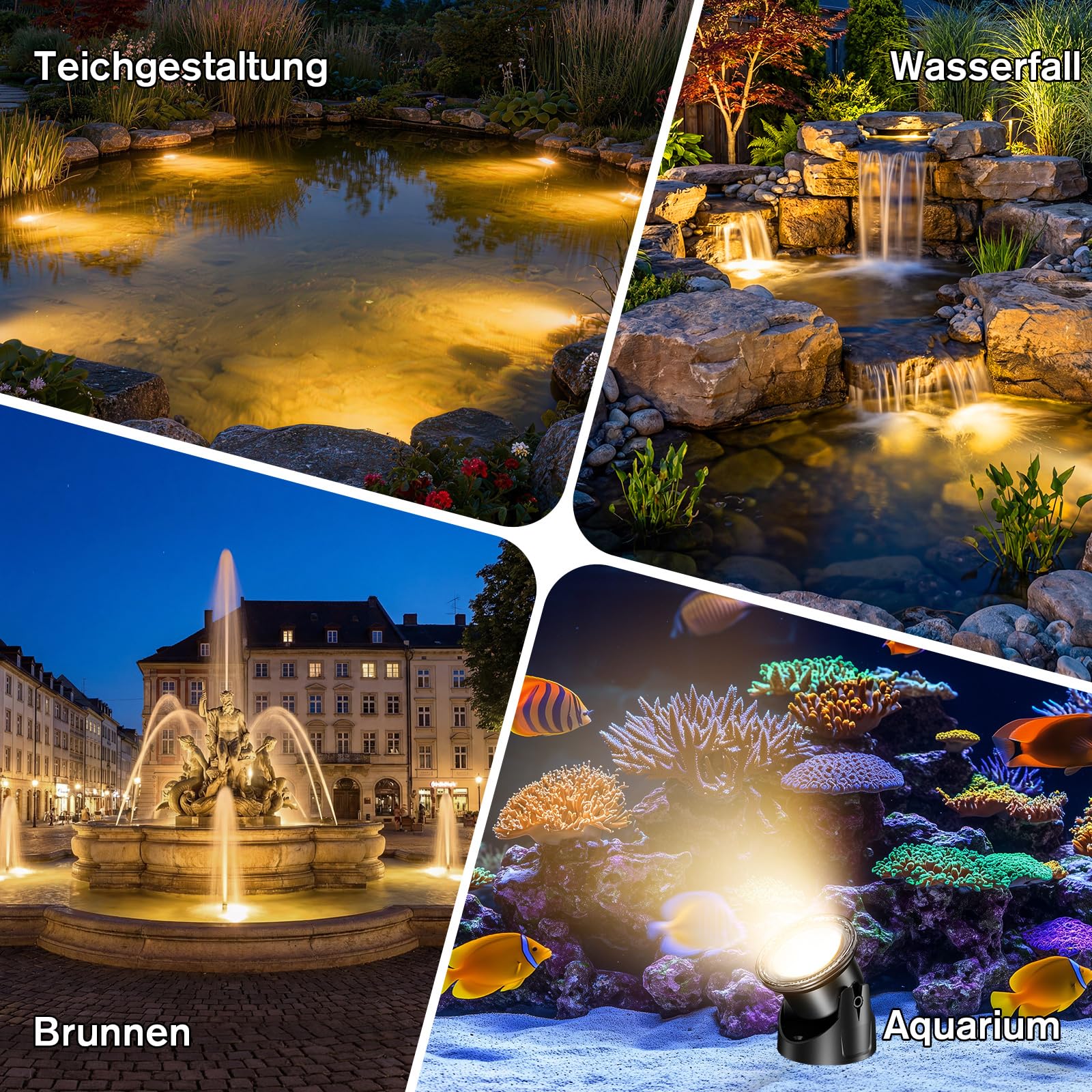 POPOSOAP Teichleuchten, 6-in-1 Warmweiß Unterwasser LED Strahler, IP68 Wasserdicht Landschaftsbeleuchtung, Tauchlichter für Teich, Garten, Terrasse, Brunnen, Pool & Wasserfall Deko