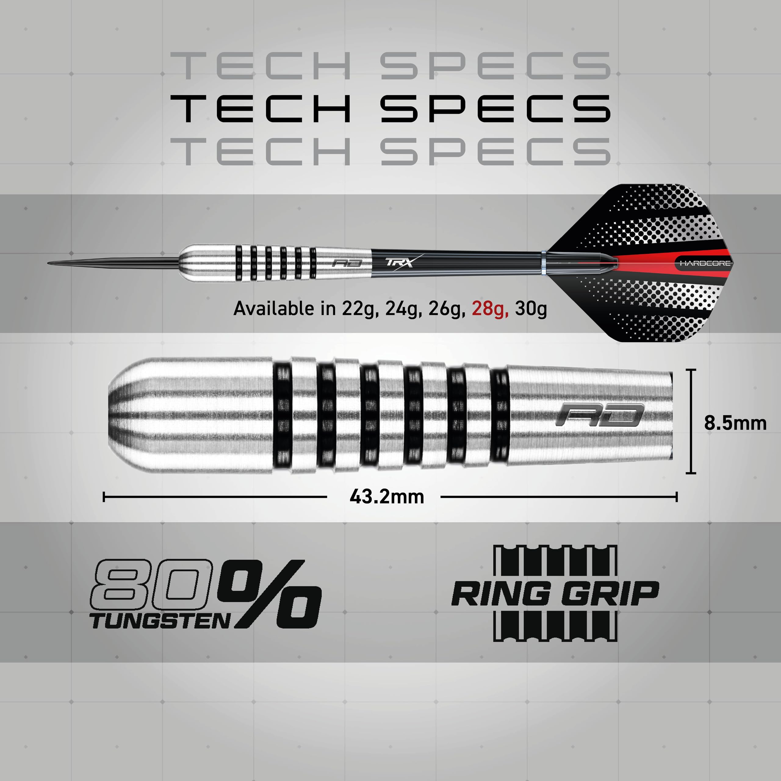 RED DRAGON Torpedo: 28g Flightmaster - 80% Dardos de Tungsteno de Punta de Acero con Plumas y Eje de Dardos