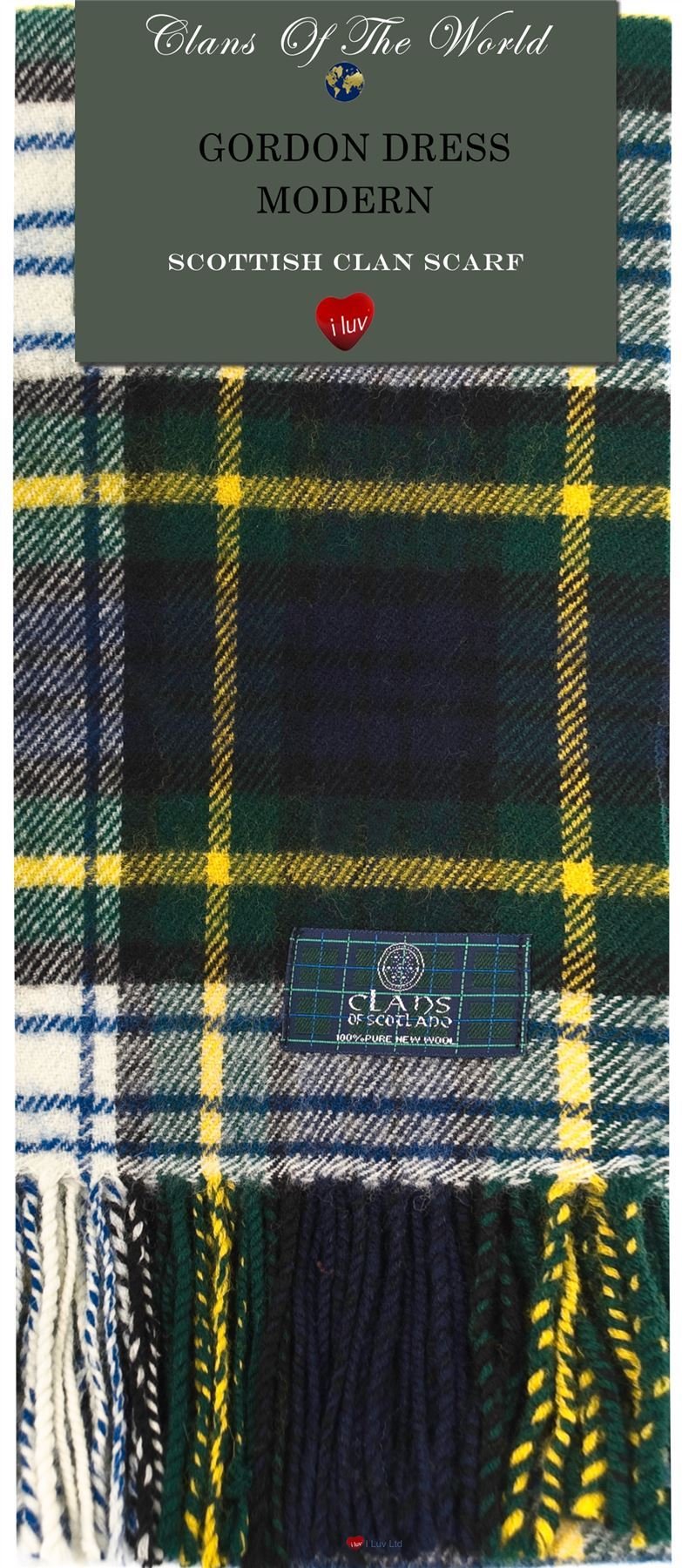 I Luv Ltd Multi Gordon Dress Modern Tartan Clan Scarf 100% Soft Lambswool