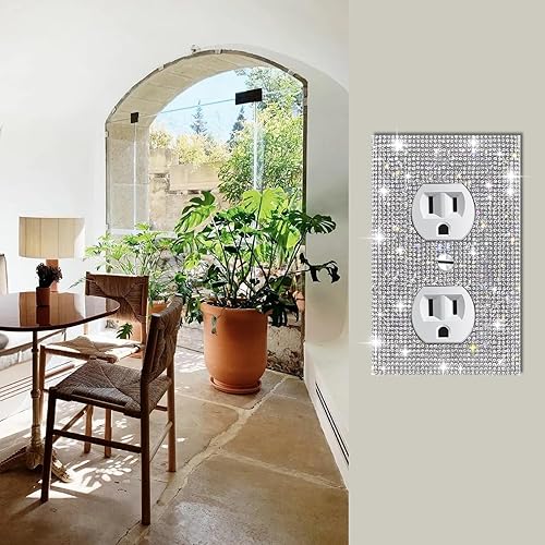 Miniatura 3 de 3 piezas de diamantes de imitación plateados brillantes para placas de pared, cubierta de interruptor de luz, cubierta de salida de diamantes de