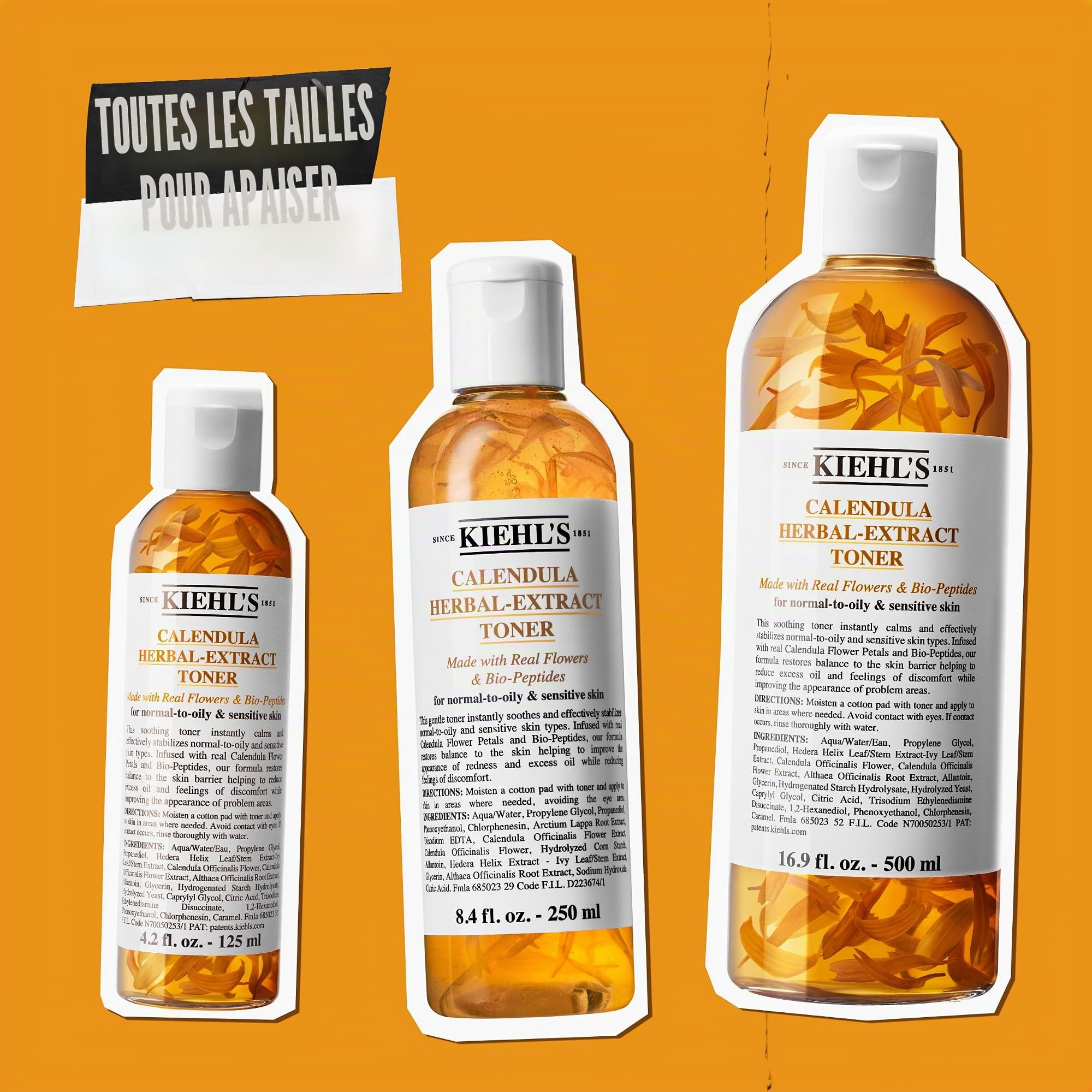 Kiehl's, Toner Visage au Calendula, Tonique Apaisant Sans Alcool pour Peau Normale à Grasse, Formulé avec des Fleurs Entières de Calendula, Apaise et Corrige les Zones à Problèmes