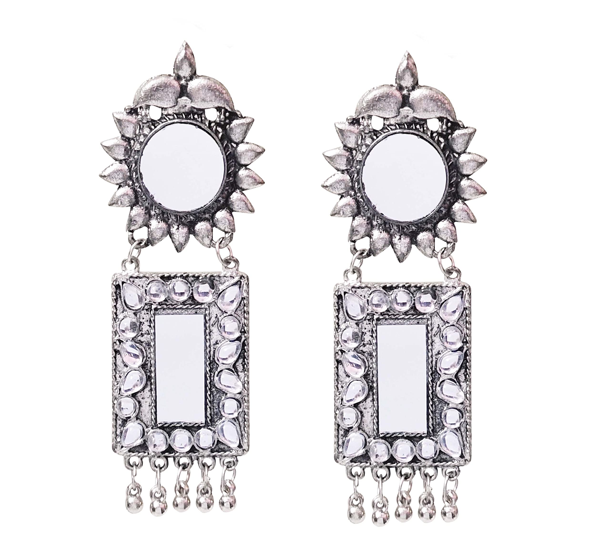 Total Fashion Silver Oxidised Mirror Work Dangle Drop Earring for Women & Girls, Metallic (B09MN4TL3L) Amazon Price History, Amazon Price Tracker