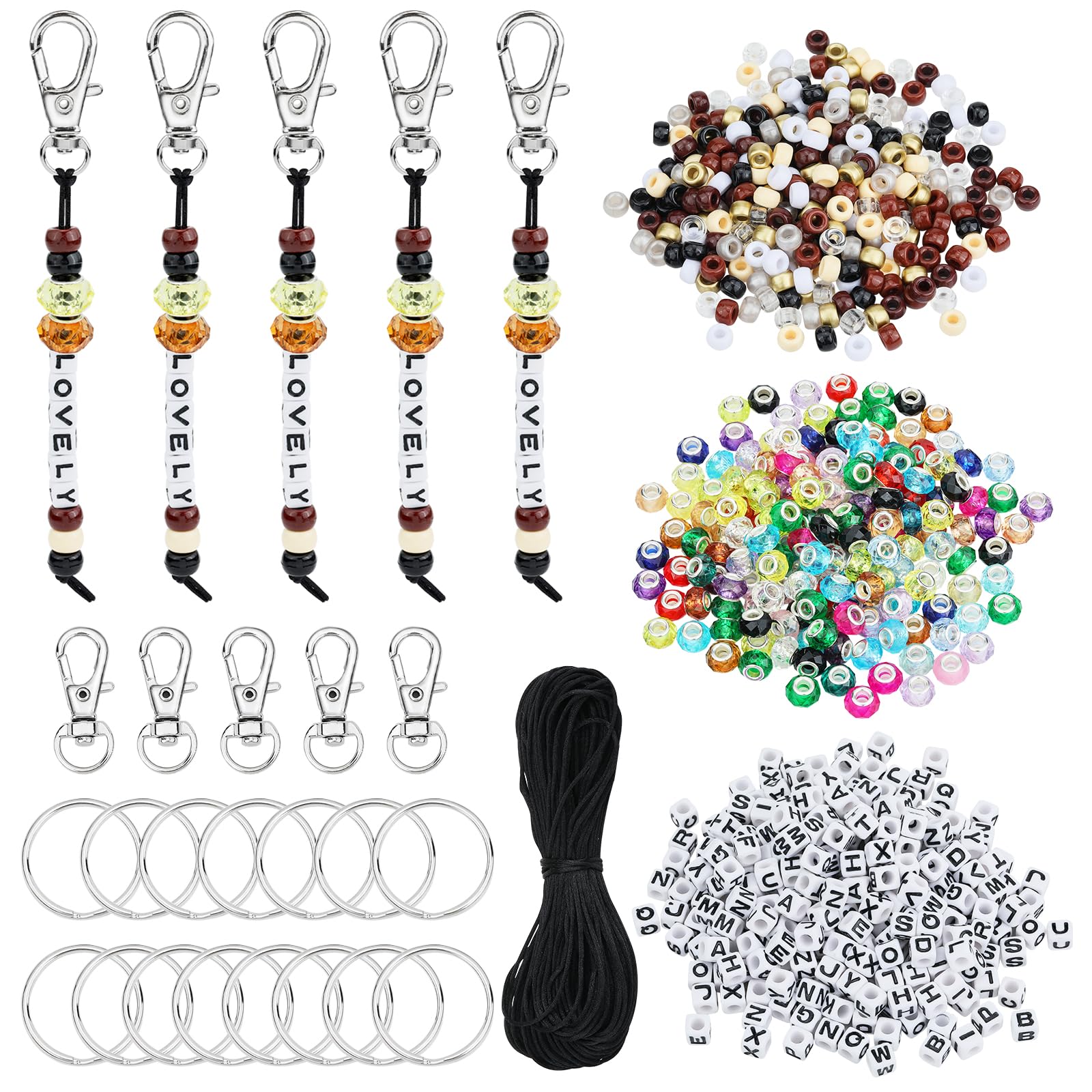 BEEFLYING 750 pezzi fai da te perline portachiavi kit portachiavi creazione artigianato perline lettere stringhe regolabile alfabeto portachiavi gioielli zaino accessori，Colori terrosi