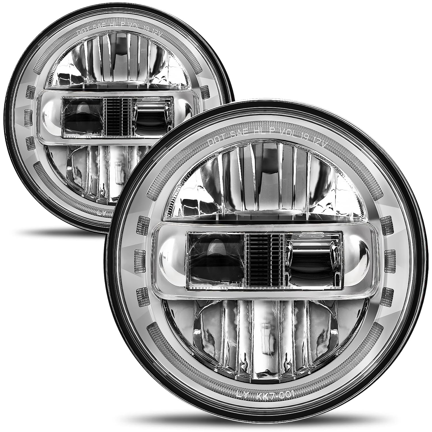 AUDEXEN Upgraded 1200% Bright 7 Inch LED Headlights Round JK 7" Headlight Compatible with Jeep Wrangler JK JKU LJ TJ 1997-2018 Halo Ring Hi/Lo Sealed Beam H6024 Plug & Play DOT Approved Chrome