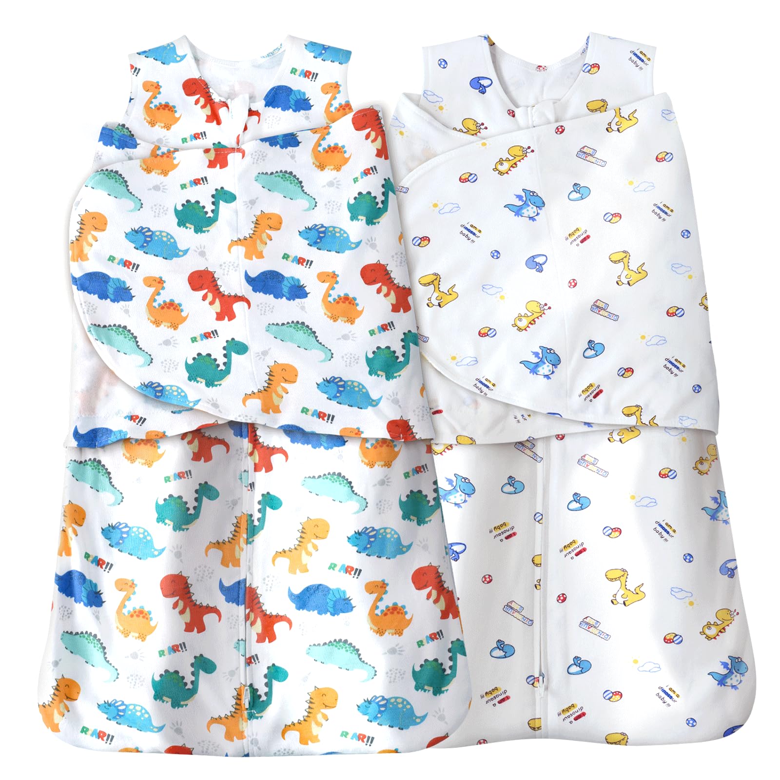 AugTwig Baby Sleep Sack Swaddle 2 Pack,Swaddles 3-6 Months,3-Way Adjustable Wearable Transition Blanket 100% Organic Cotton,12-18 lbs,1.0 TOG(Dinosaur