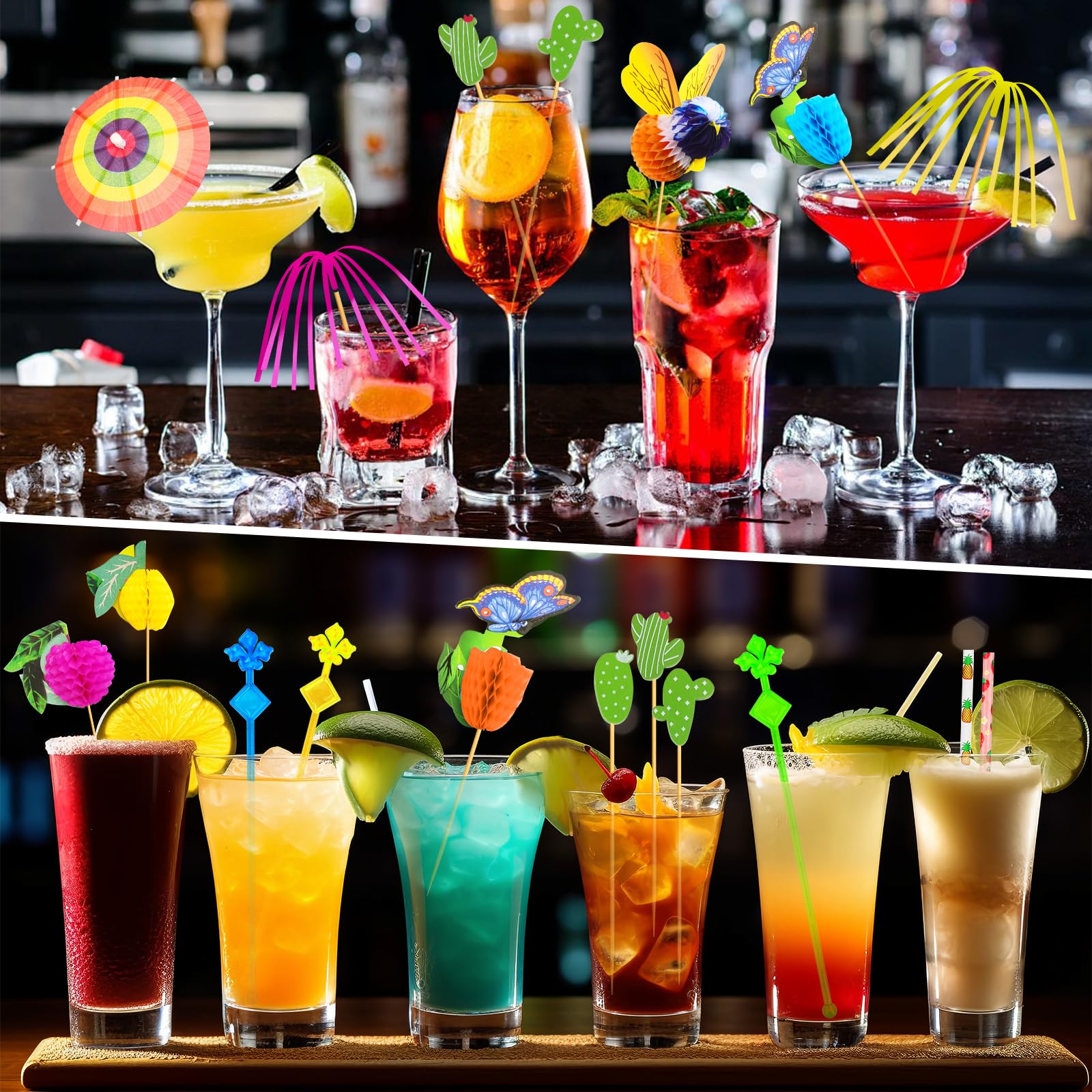 Ysimple 171 Pcs Cocktail Accessories for Drinks Reusable Cocktail Party Decorations with Cocktail Umbrella Sparklers Cocktail Straws Sticks for Festival Hawaiian Party Decorations - Image 4