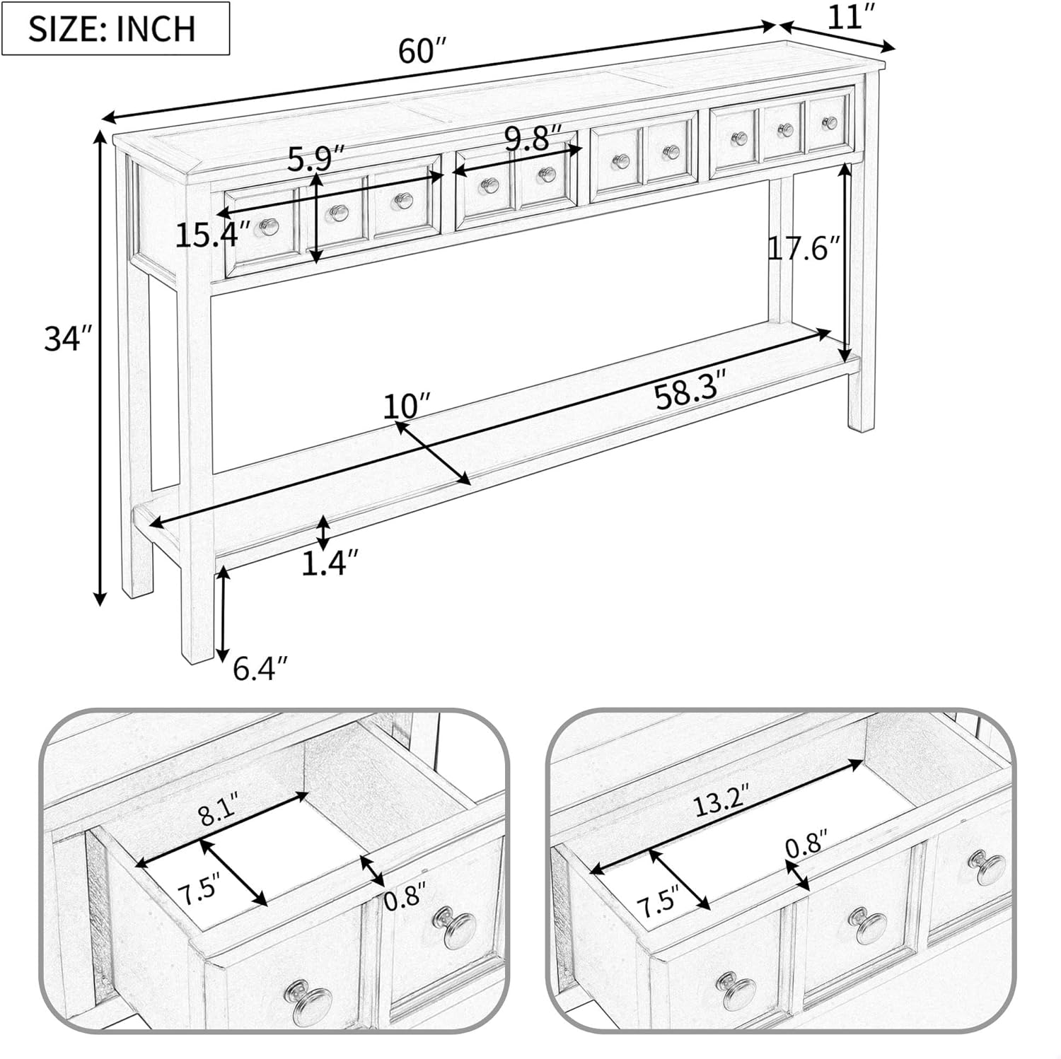 Detailed dimensions of the GDFStudio Farmhouse Console Table