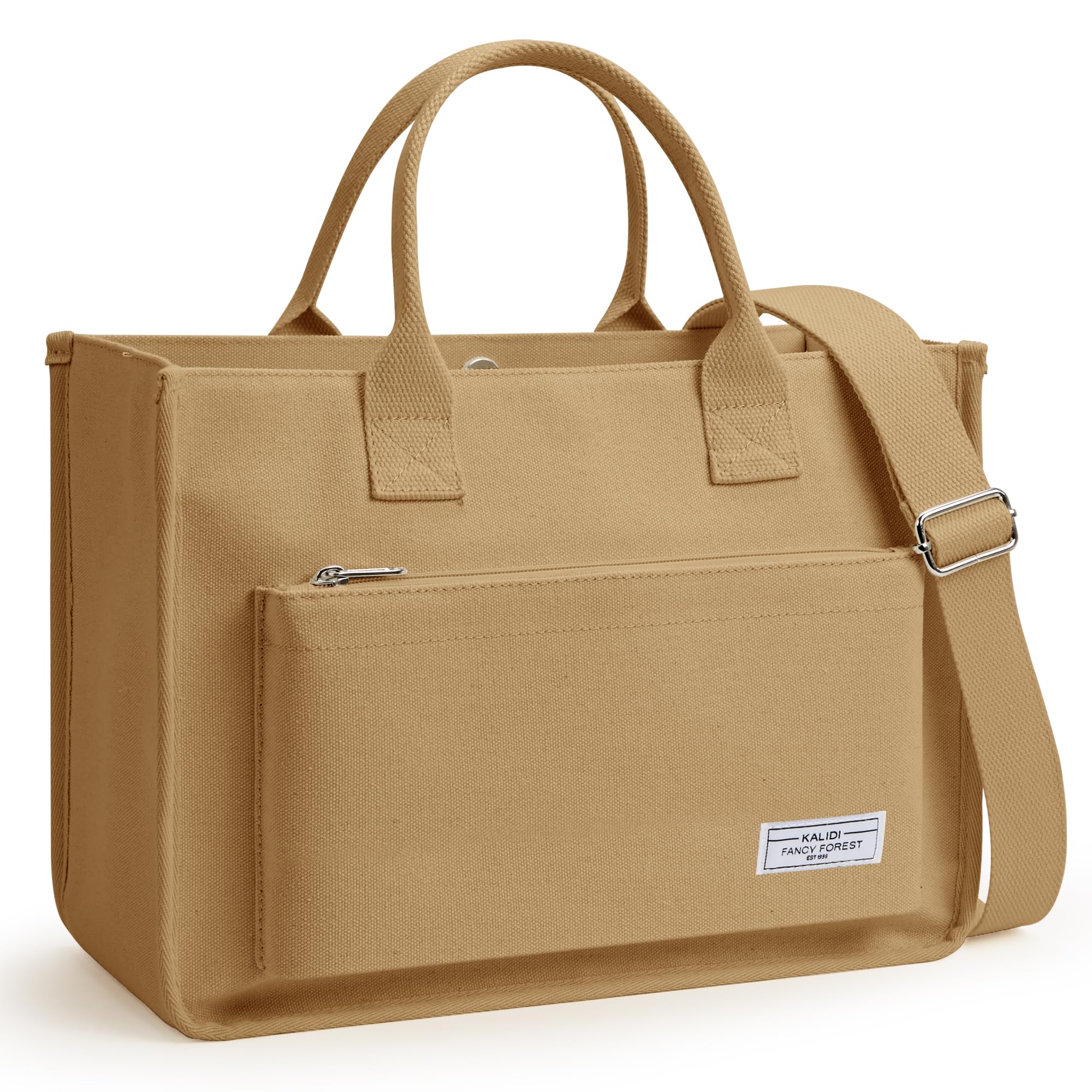 Canvas Tote Bag for Women Shoulder & Crossbody Handbag with Multi Pockets Zipper Ideal for Work Office Travel & Daily Use