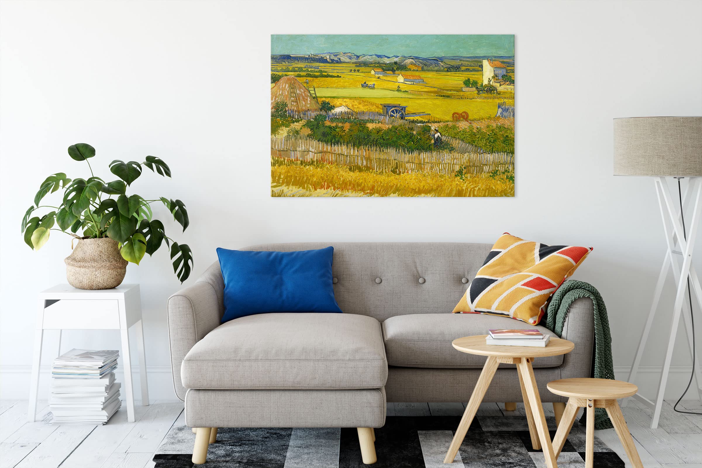 Pixxprint Vincent Van Gogh - Die Ernte, Größe: 120x80cm, Leinwandbild, fertig gespannt, Wandbild, Dekoration, Kunstdruck, kein Poster