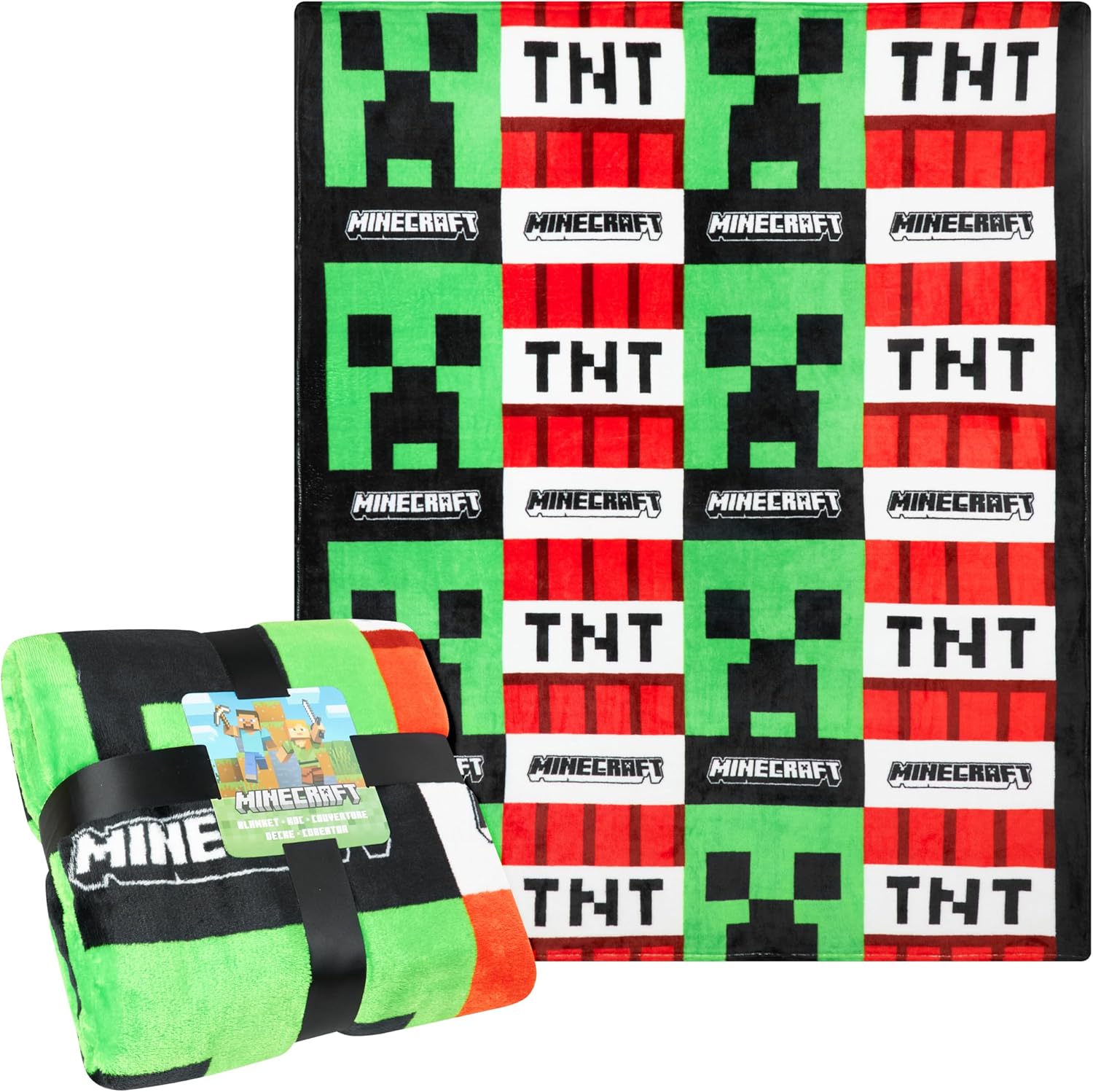Minecraft Fleece Blanket 61.5 x 50 Soft Plush Throw Blanket Bedding for Gamers Creeper and TNT Gifts for Kids